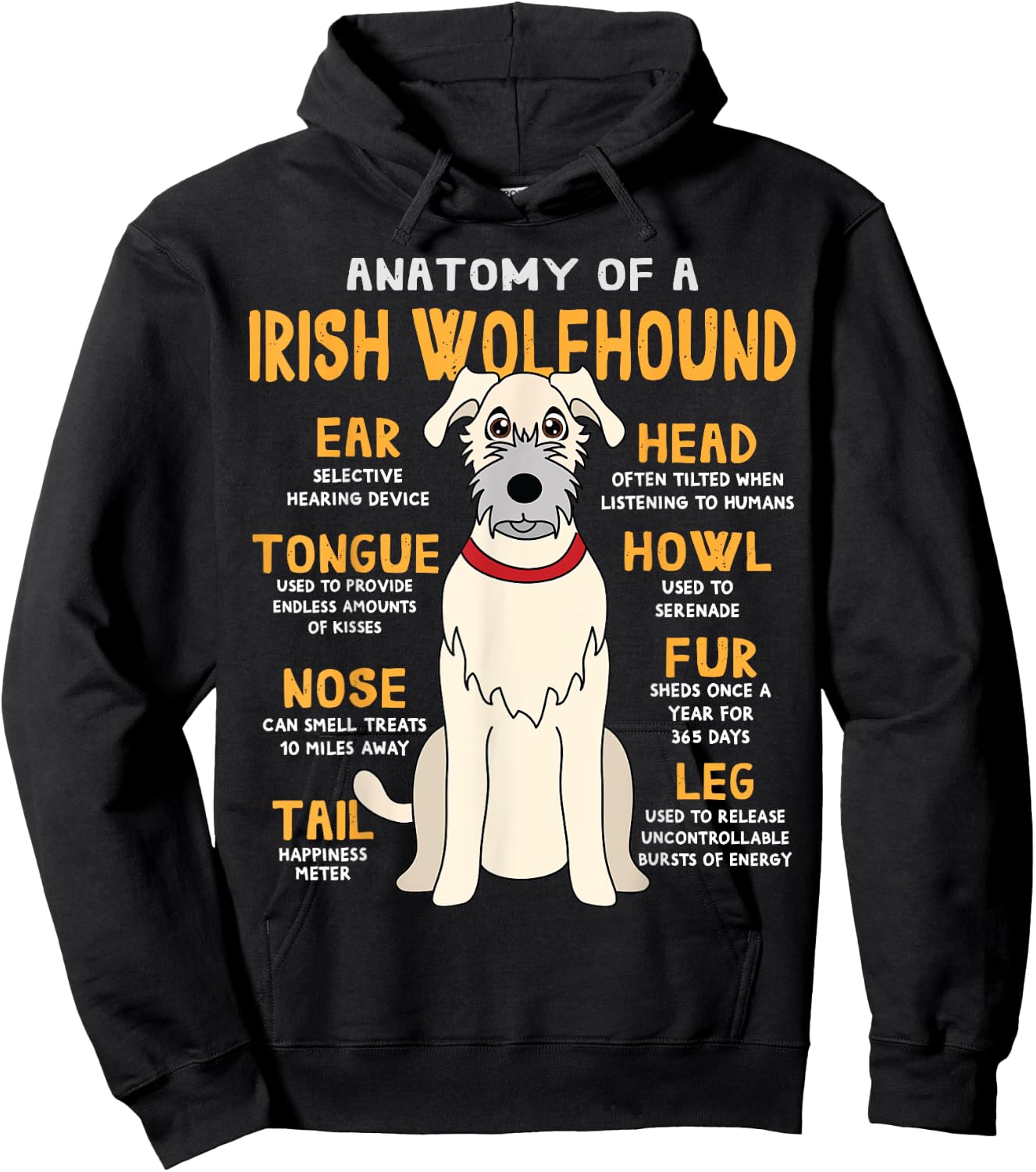 Irish Wolfhound Anatomy Funny Dog Mom Dad Gift Women Girls Kids Hoodie - Hoodie | Black