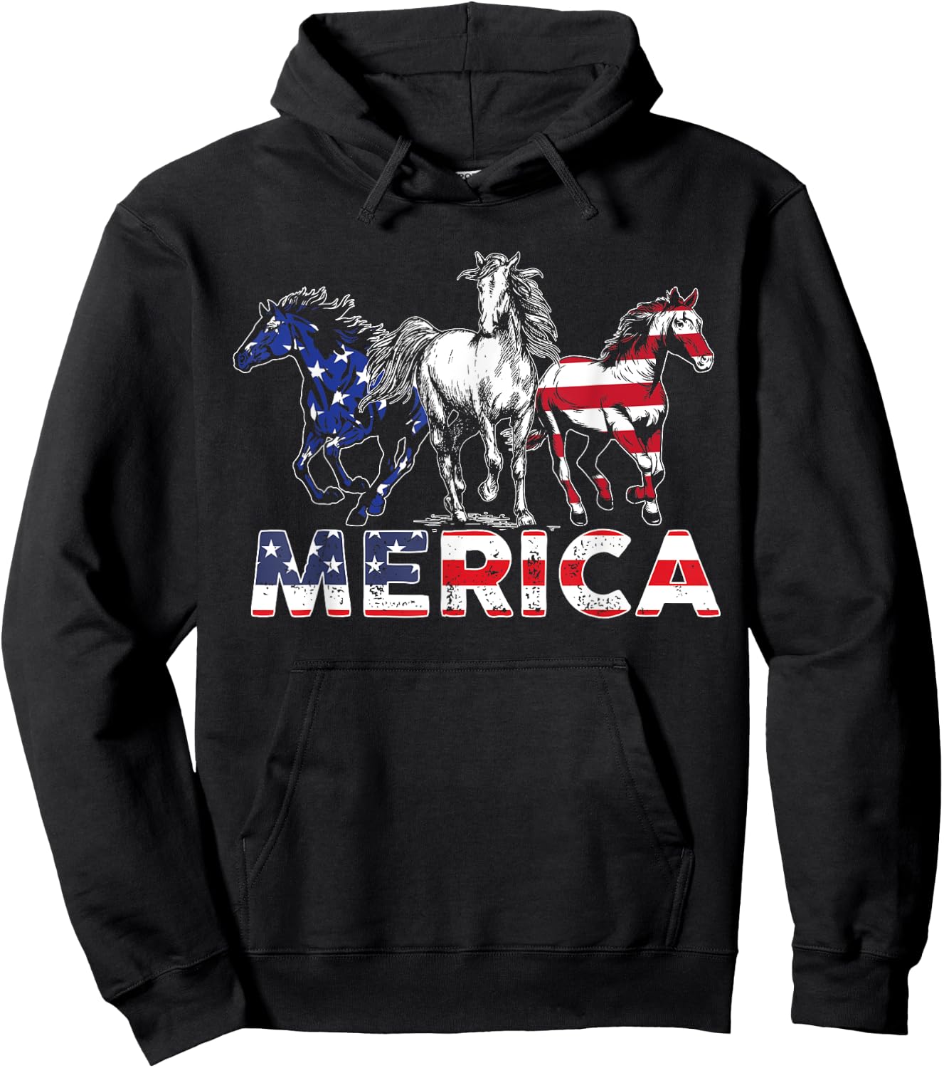 4th Of July Horse American US Flag Horse Riding Hoodie - Hoodie | Black
