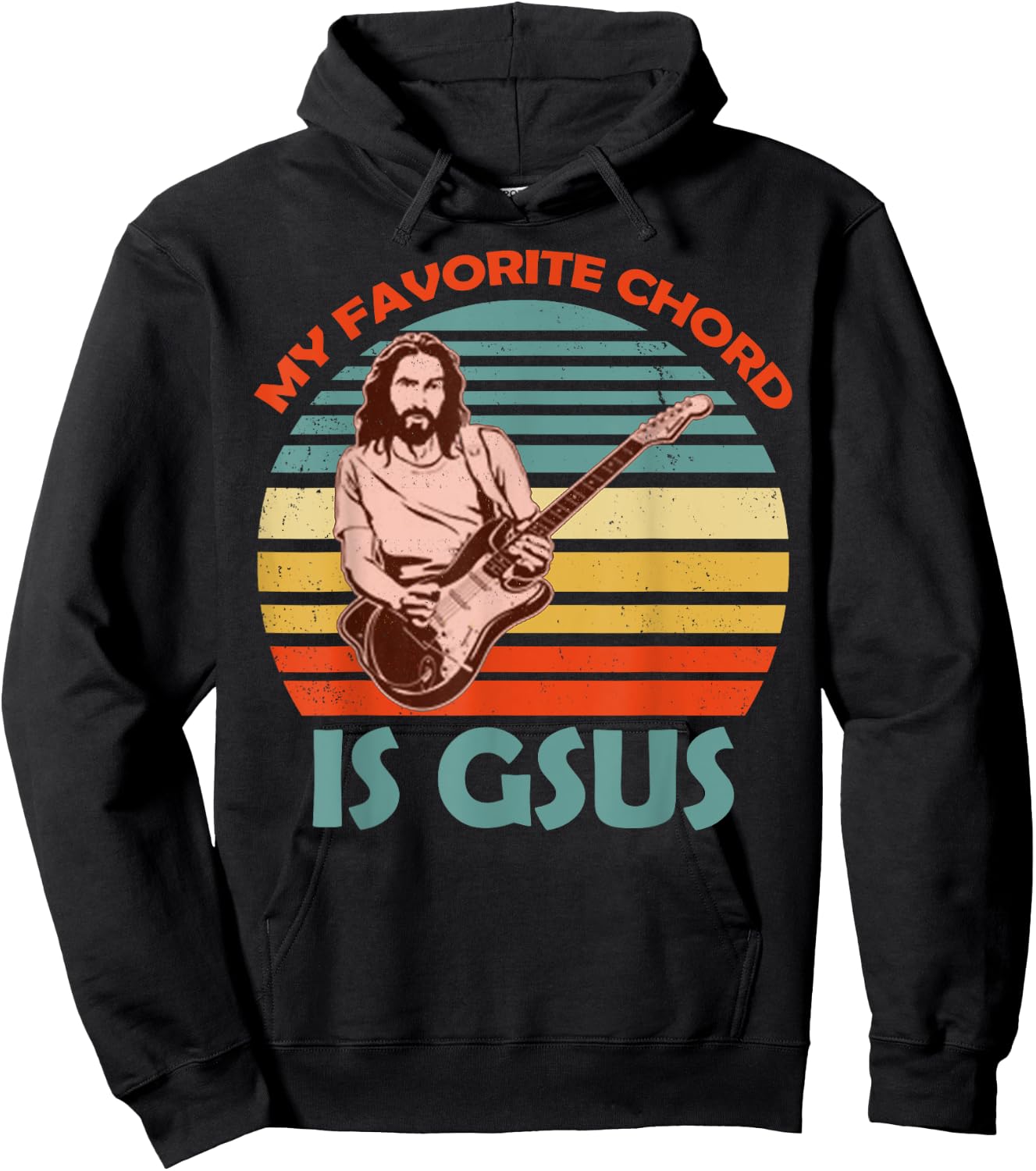 My Favorite Chord Is Gsus Jesus Co. Gsus Jesus Guitarist Guitar Vintage Black Adult Hoodie - Hoodie | Black