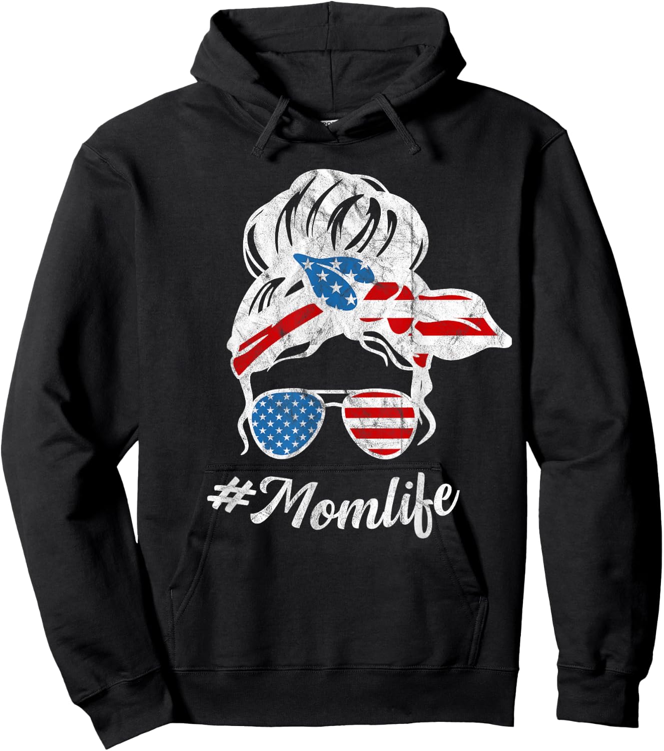Fourth of July Mom Life Messy Bun Women Cute Hoodie - Hoodie | Black