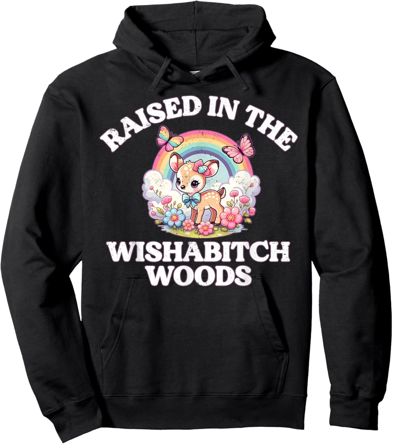 Funny Raised In The Wishabitch Woods Whimsical Hiking Art Hoodie - Hoodie | Black