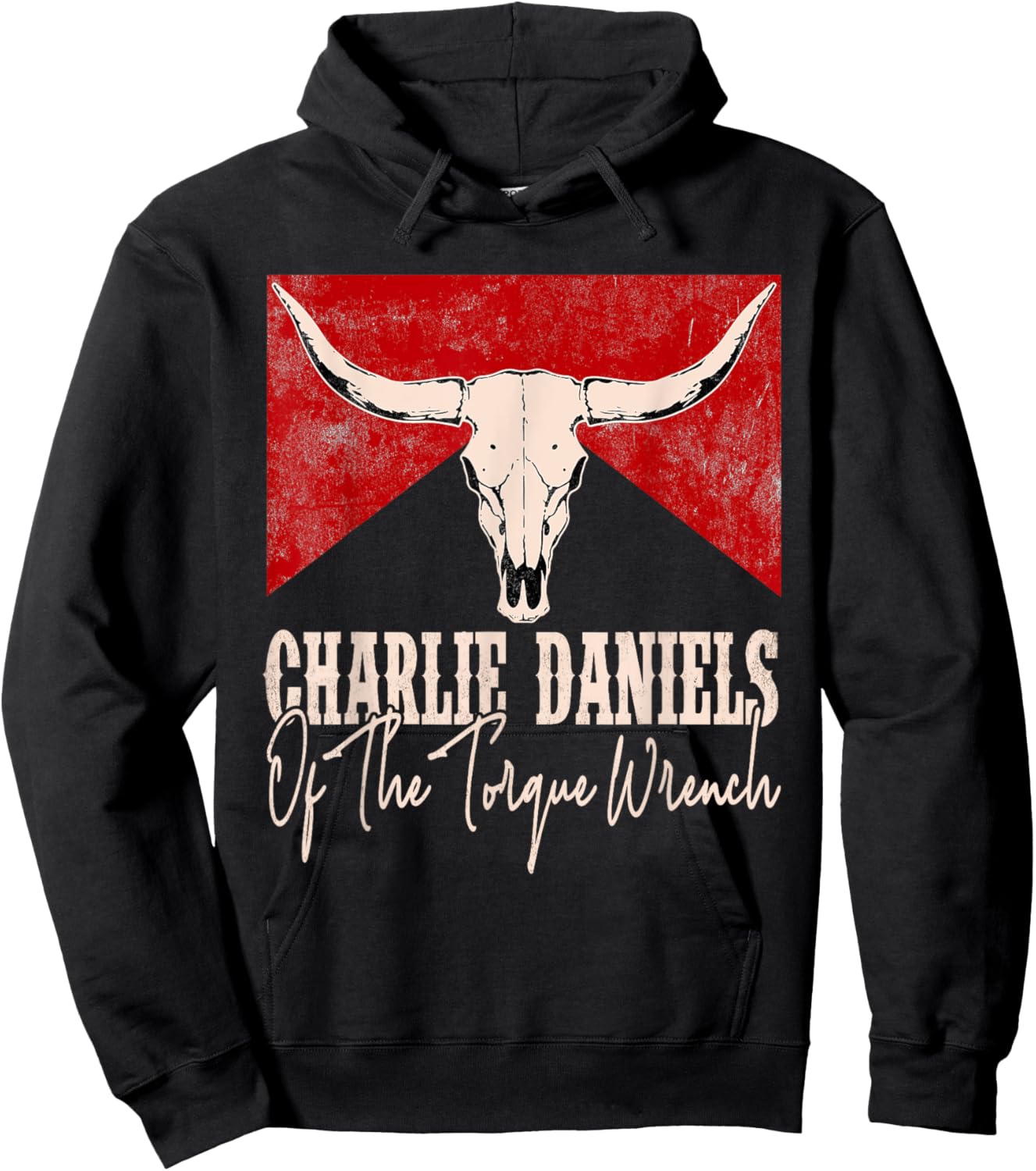 Vintage Funny Music Designs Charlie Daniels Of The Torque Wrench Western Bull-Skull -Adults Hoodie - Hoodie | Black