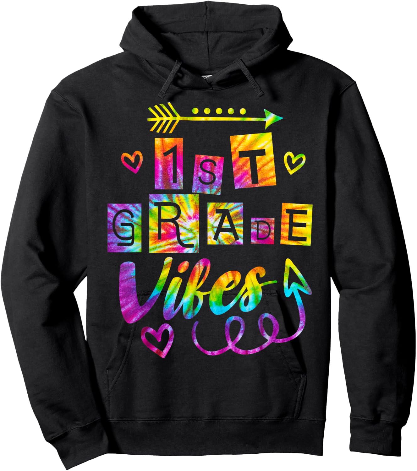 First Grade Vibes Back To School Tie Dye 1st Grade Teacher Hoodie - Hoodie | Black