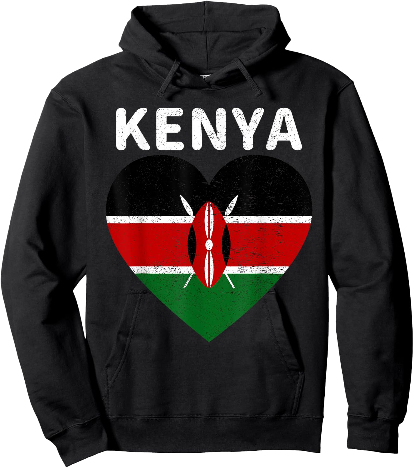 I Love Kenya Kenyan Africa Pride Flag Print Vintage Retro Hoodie - Hoodie | Black