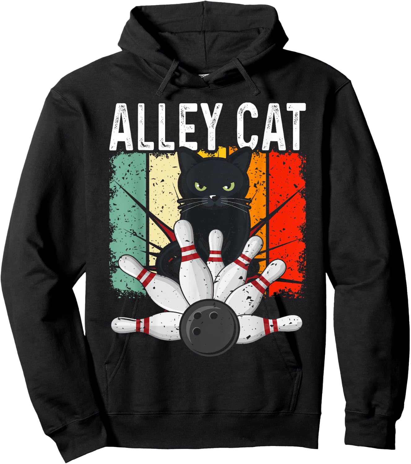 Retro Bowling Vintage Bowler Alley Cat Vintage Men Women Girls Kids Hoodie - Hoodie | Black