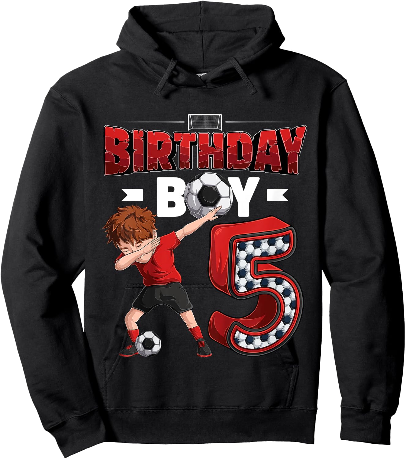 Kids dabbing boy 5 year old Soccer Player 5th birthday party Hoodie - Hoodie | Black