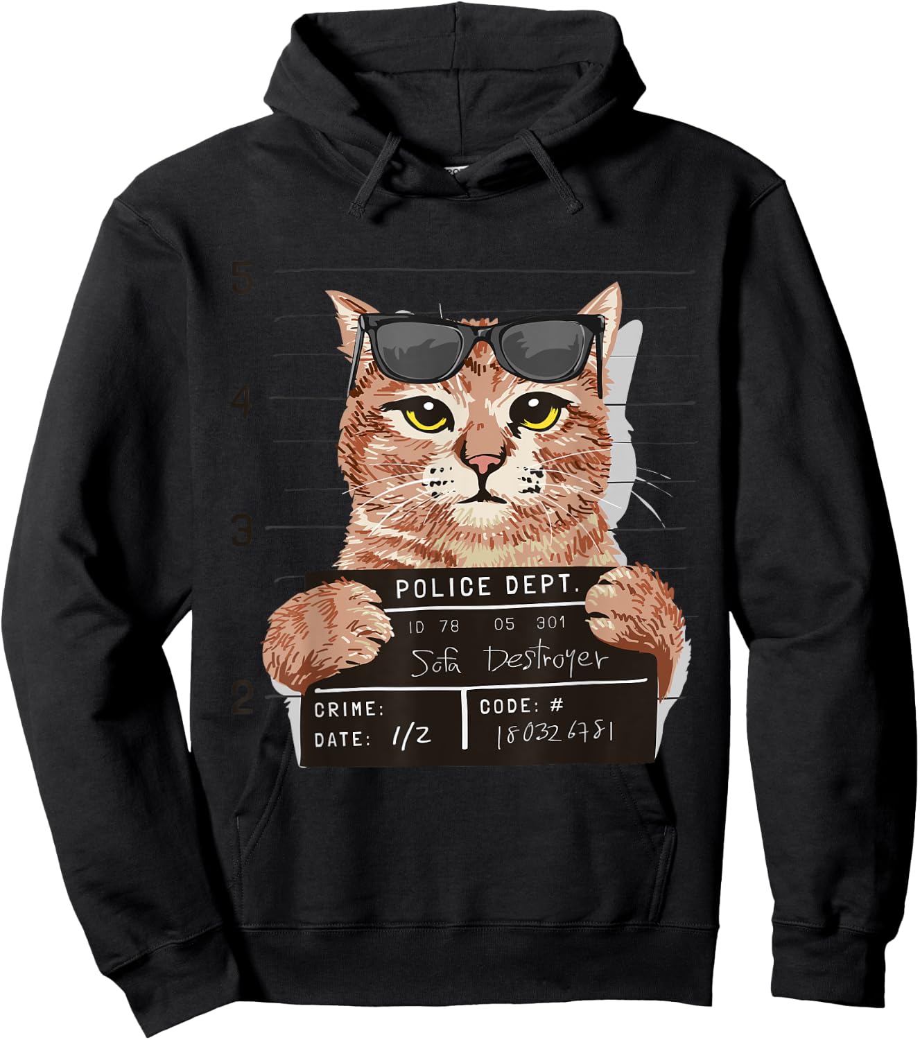 Funny Bad Sofa Destroyer Cat Mug Shot Cat Police Photo Men Women Hoodie - Hoodie | Black