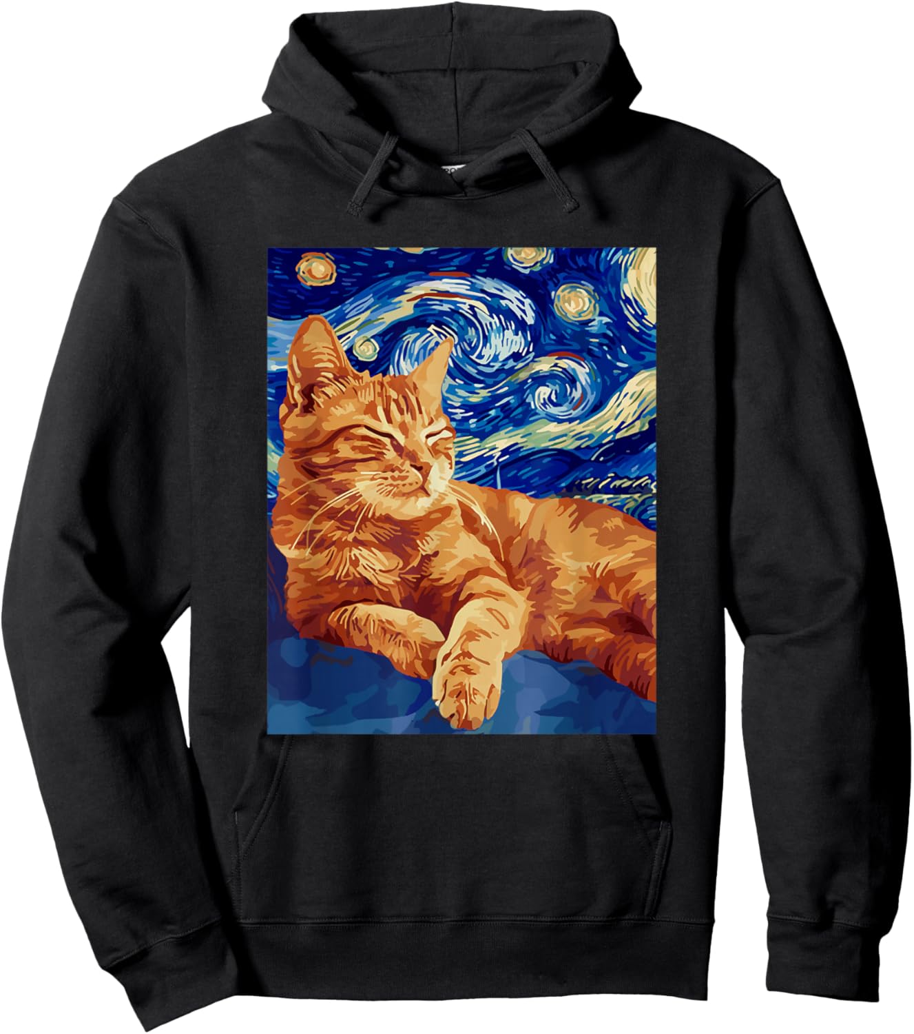 Starry Night Famous Painting Cat Hoodie - Hoodie | Black