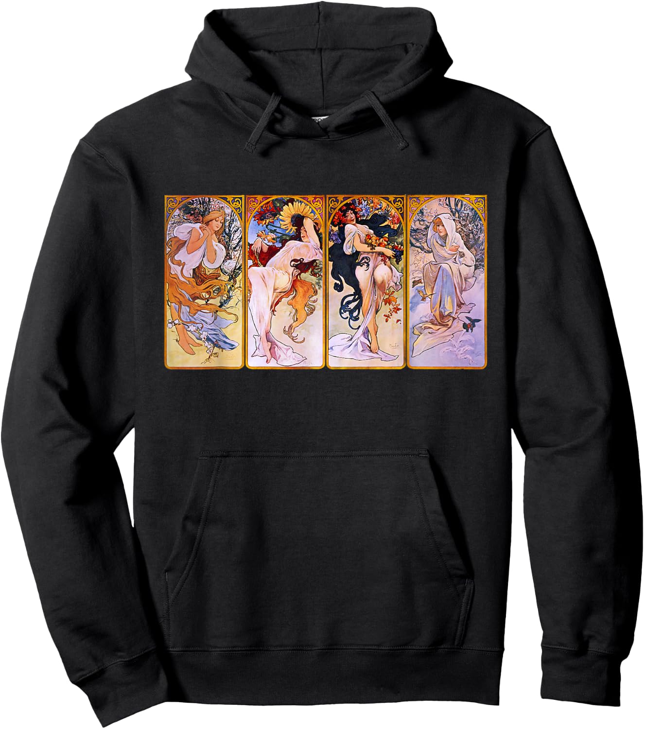 Four Seasons by Mucha Art Nouveau Hoodie - Hoodie | Black