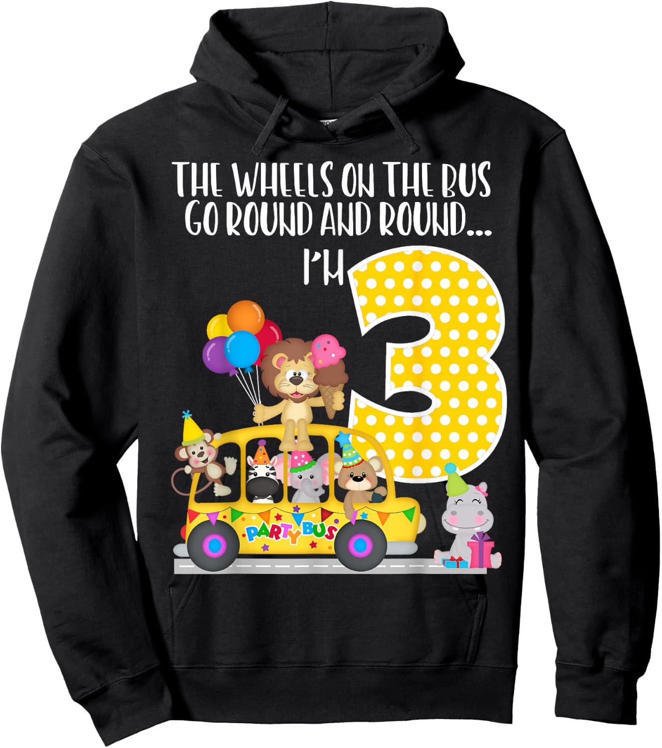 The Wheels On The Bus 3rd Birthday 3 Yrs Old Family Matching Hoodie - Hoodie | Black