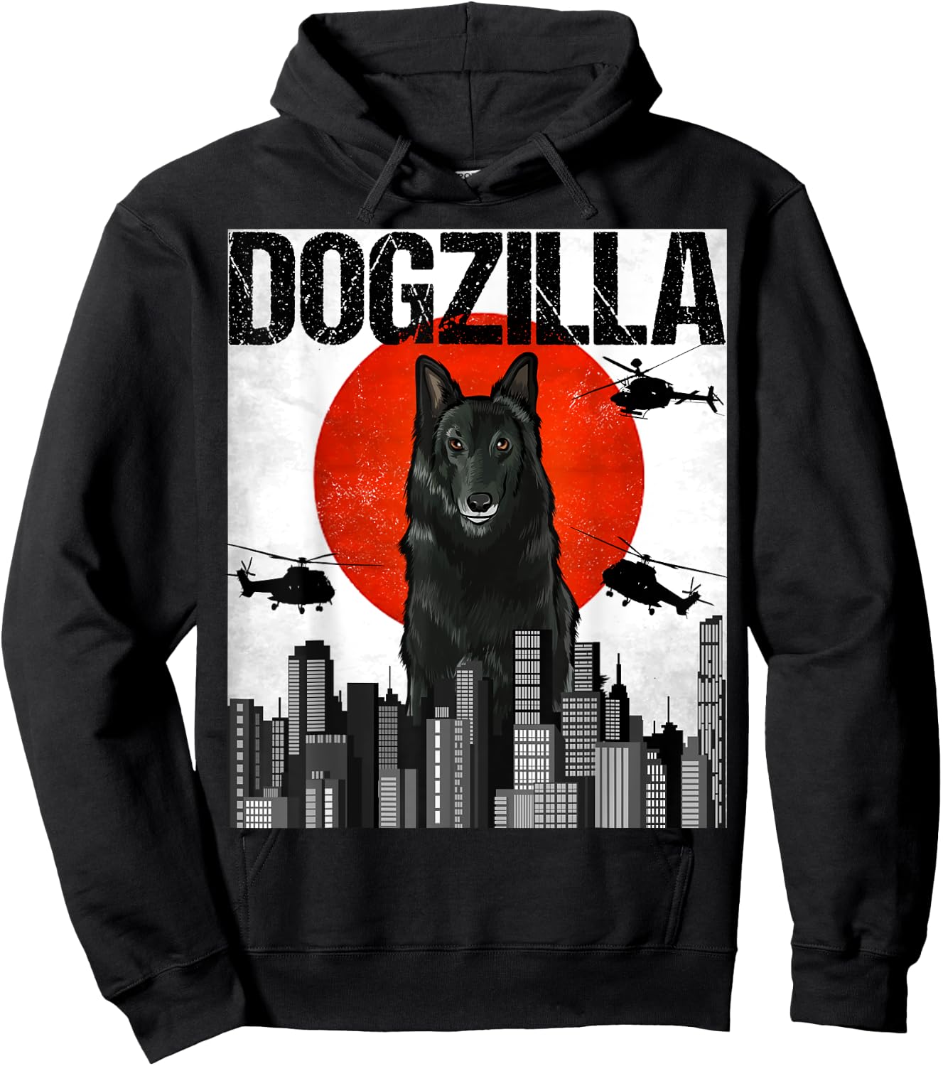 Funny Vintage Japanese Dogzilla Belgian Sheepdog Women Hoodie - Hoodie | Black