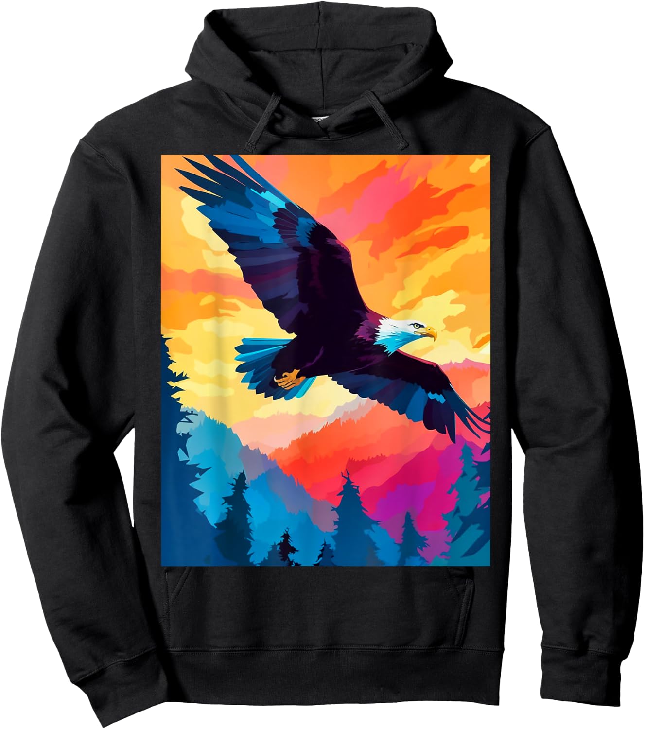 Majestic Eagle Silhouette: Freedom's Colors Hoodie - Hoodie | Black