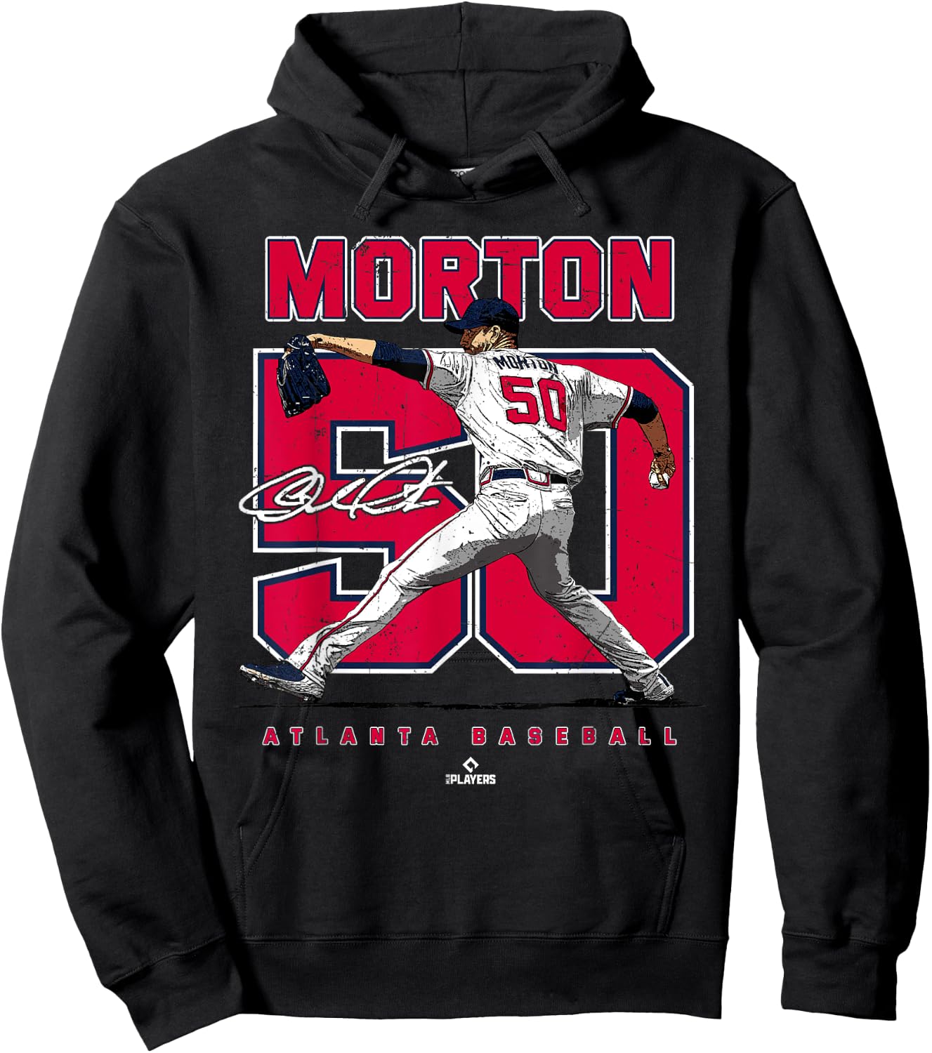 Number and Portrait Charlie Morton Atlanta MLBPA Hoodie - Hoodie | Black