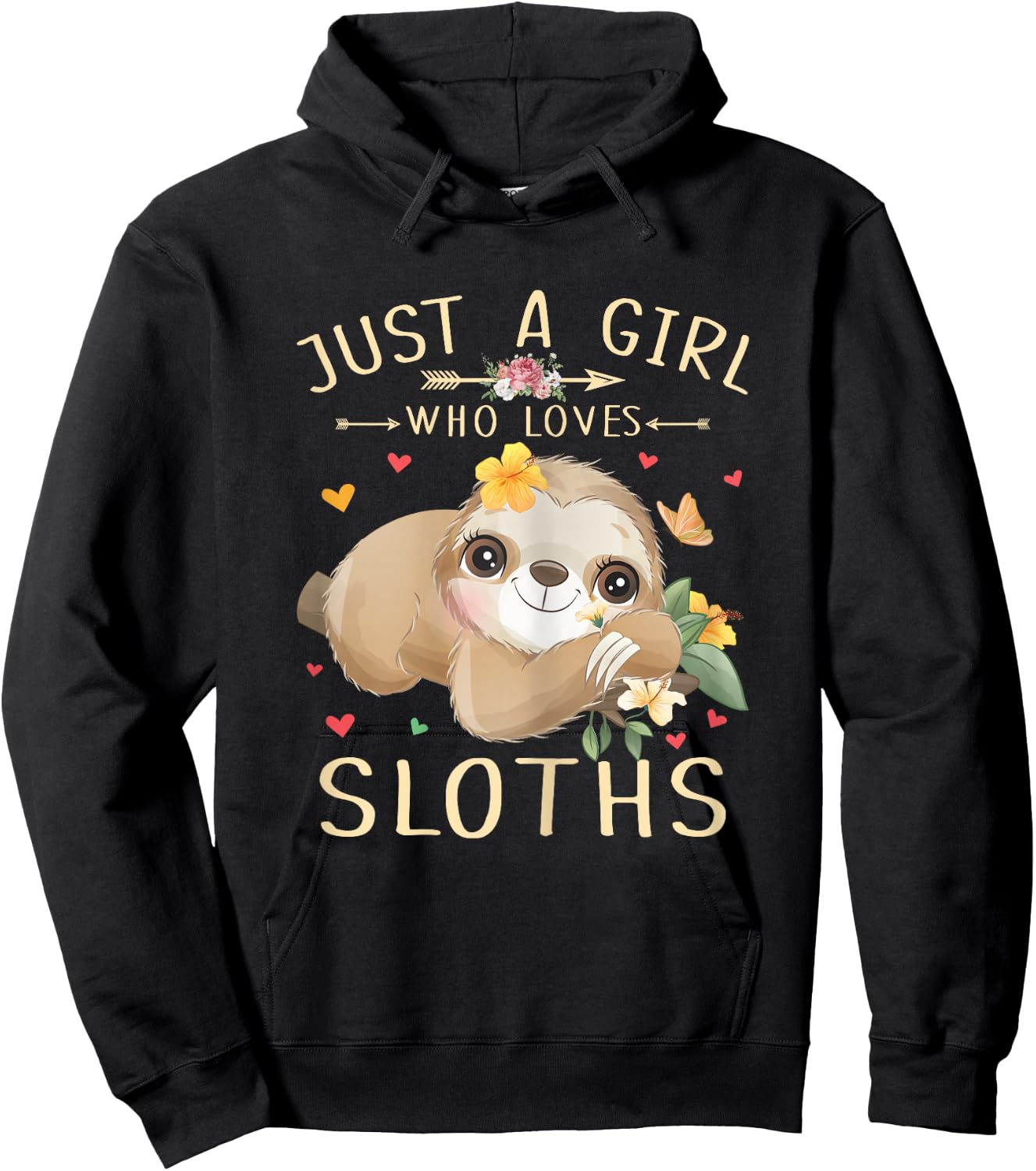 Just A Girl Who Loves Sloths Cute Sloth Lover Girls Hoodie - Hoodie | Black
