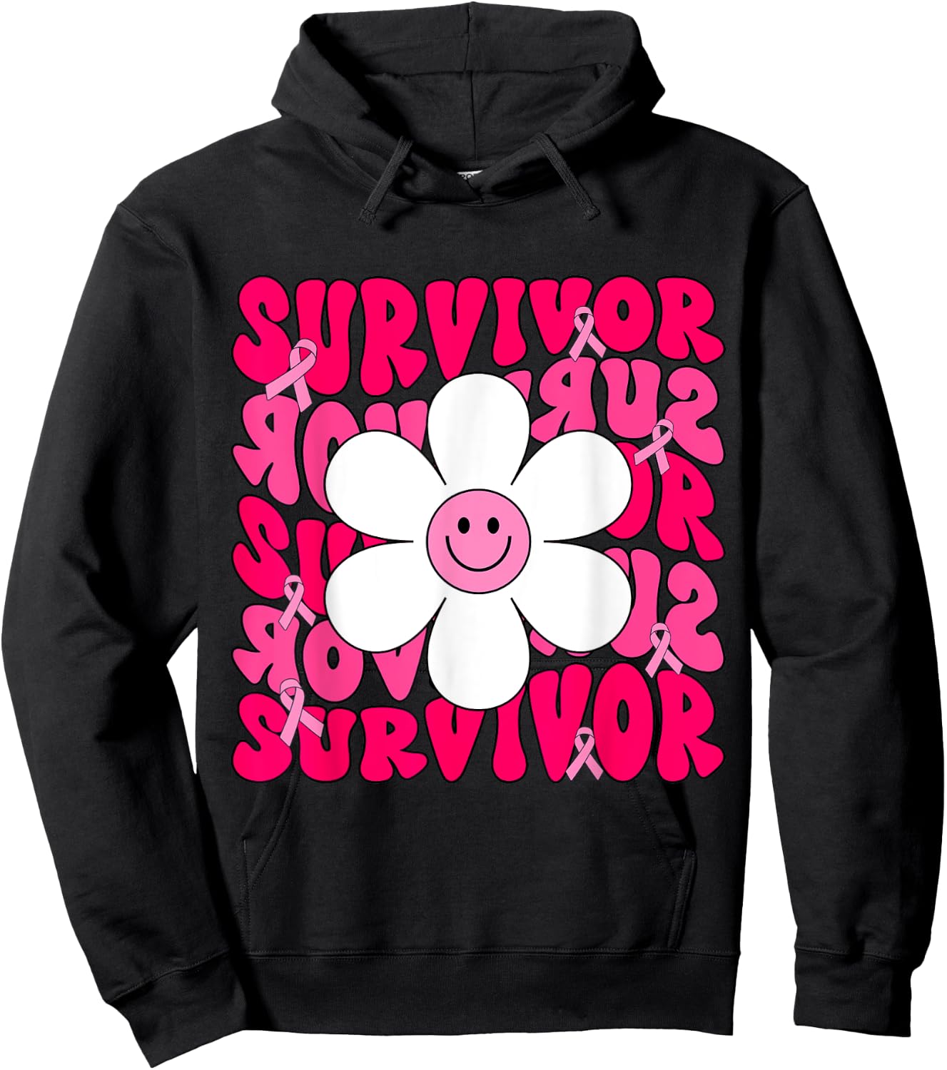 Survivor Breast Cancer Awareness Retro Groovy Breast Cancer Hoodie - Hoodie | Black