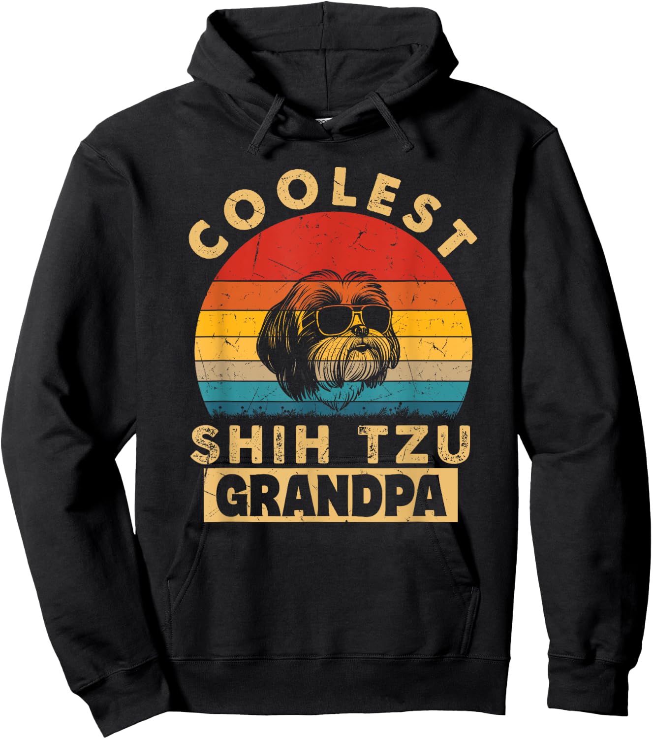 Vintage Coolest Shih Tzu Grandpa Funny Gifts Dog Lover Owner Women Girls Kids Hoodie - Hoodie | Black