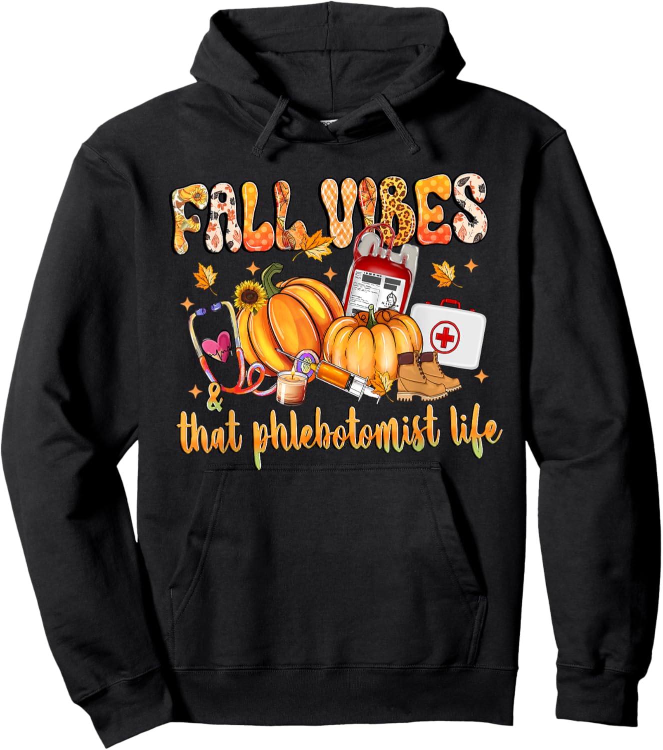 Fall Vibes & That Phlebotomist Life Pumpkin Leopard Gifts Hoodie - Hoodie | Black