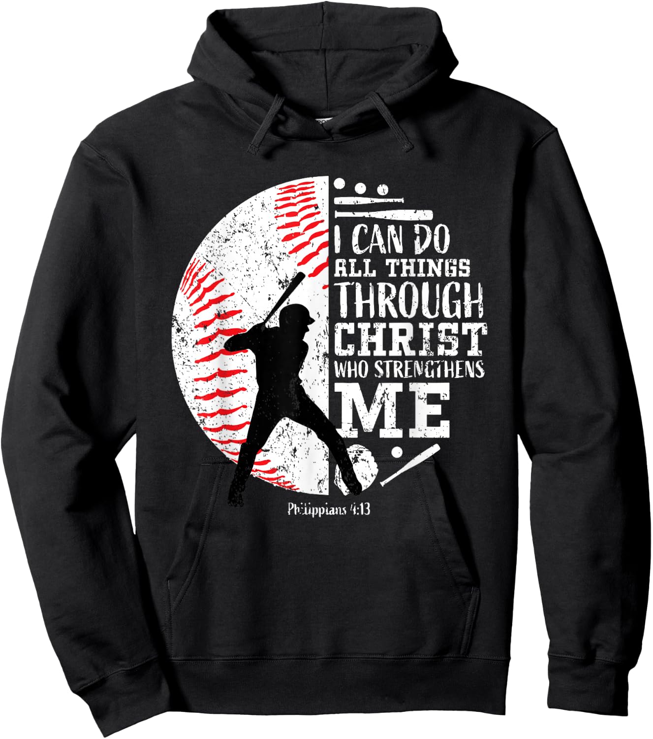 Philippians 4:13 Baseball Player Graphic With Bible Verse Hoodie - Hoodie | Black