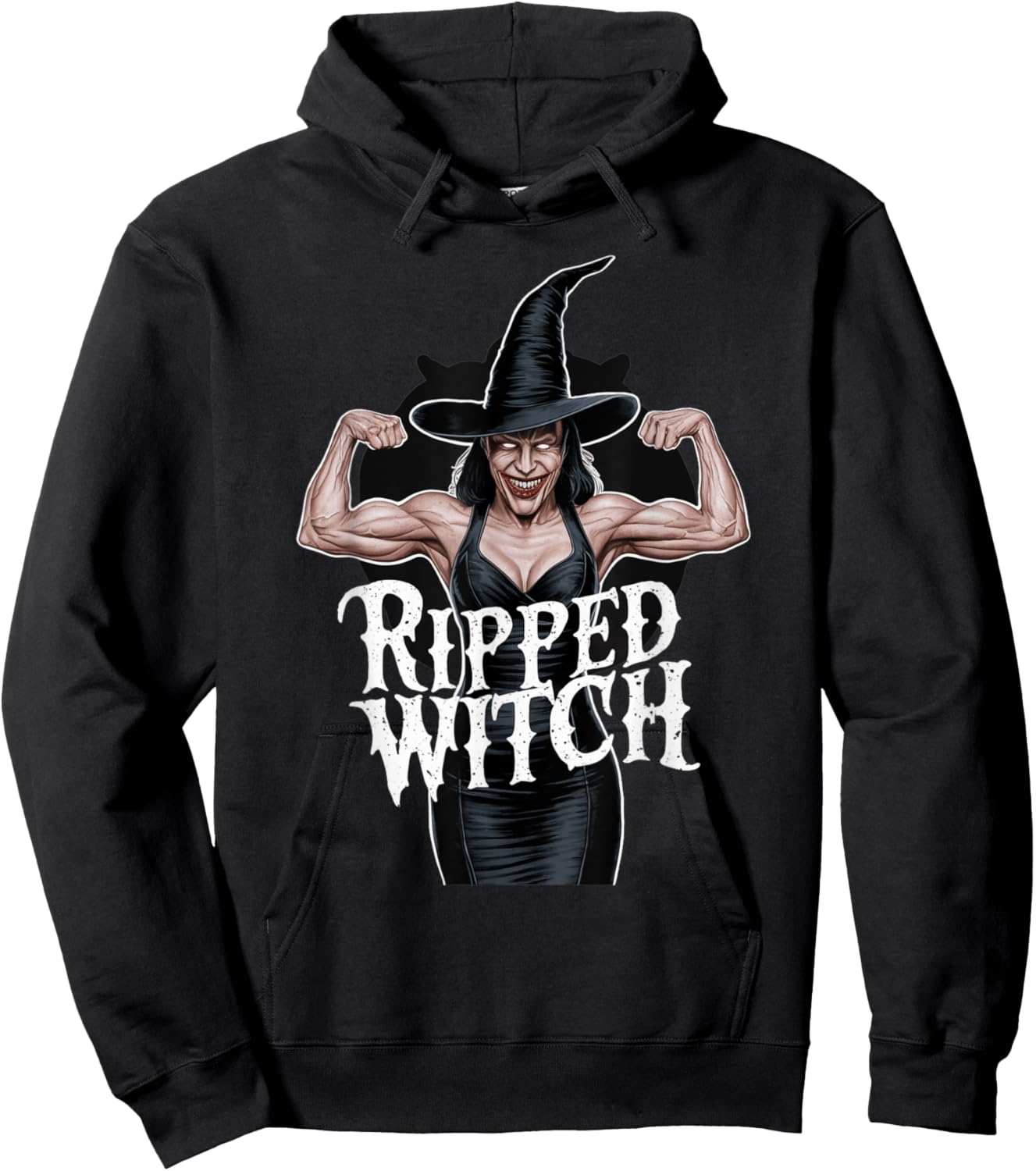Ripped Witch Muscular Halloween Gym Bodybuilder Costume Hoodie - Hoodie | Black