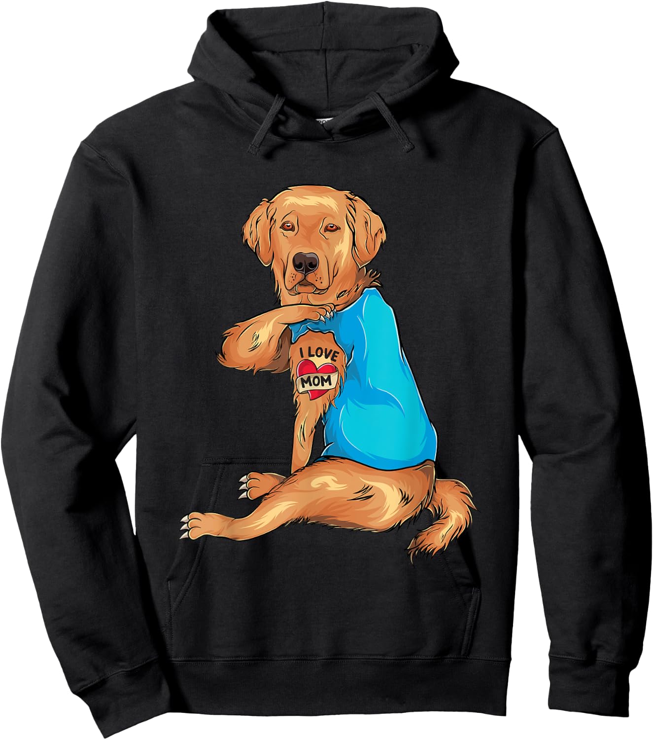 Mother's Day Tattoo I Love Mom Golden Retriever Tattooed Hoodie - Hoodie | Black