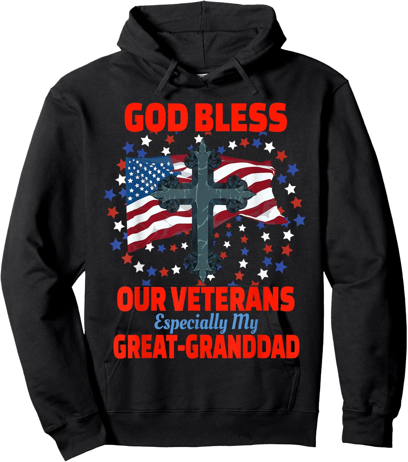 God Bless Veterans Day Appreciation Designs Black Modern Casual - Military Veteran Great-Granddad For Granddaughter Grandson Patriotic Veteran - Small Hoodie - Hoodie | Black