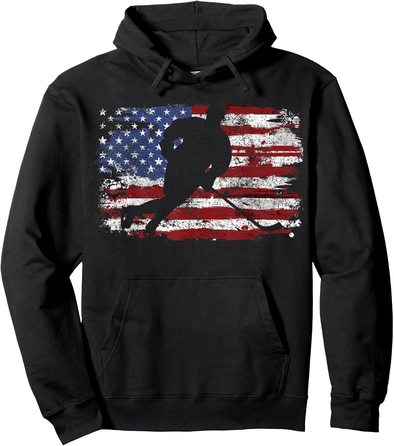 Ice Hockey Player USA American Flag 4th of July Gift Hoodie - Hoodie | Black