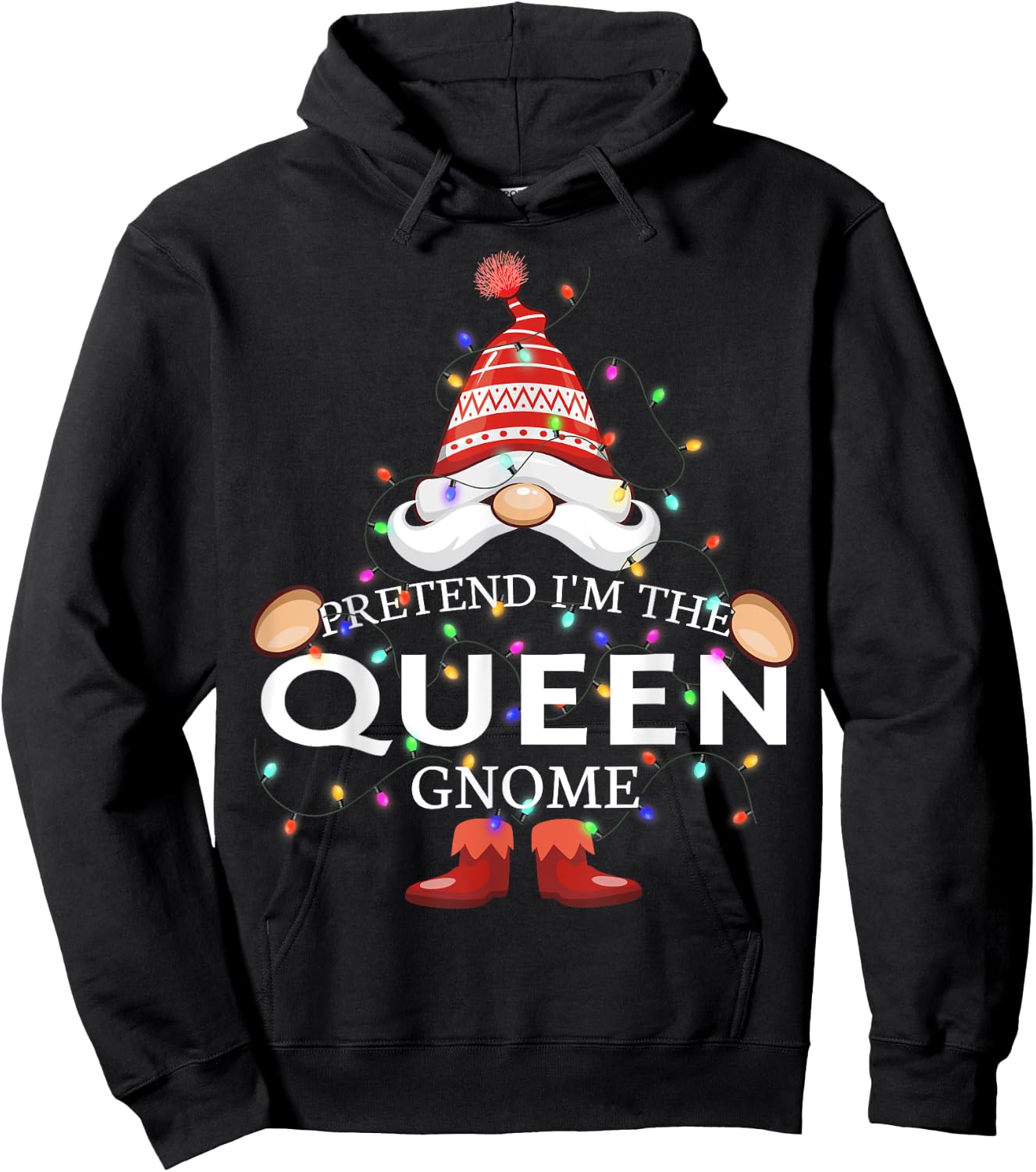 Pretend I'm The Queen Gnome Christmas Matching Hoodie - Hoodie | Black