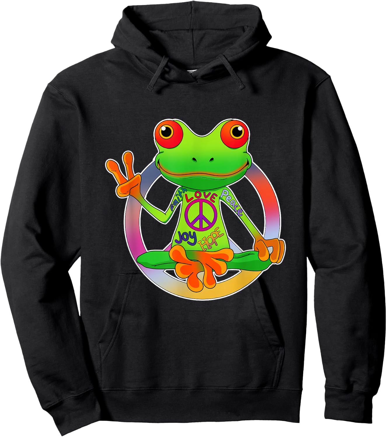 Hippie Frog Peace Sign Yoga Frogs Hippies 70s Hoodie - Hoodie | Black