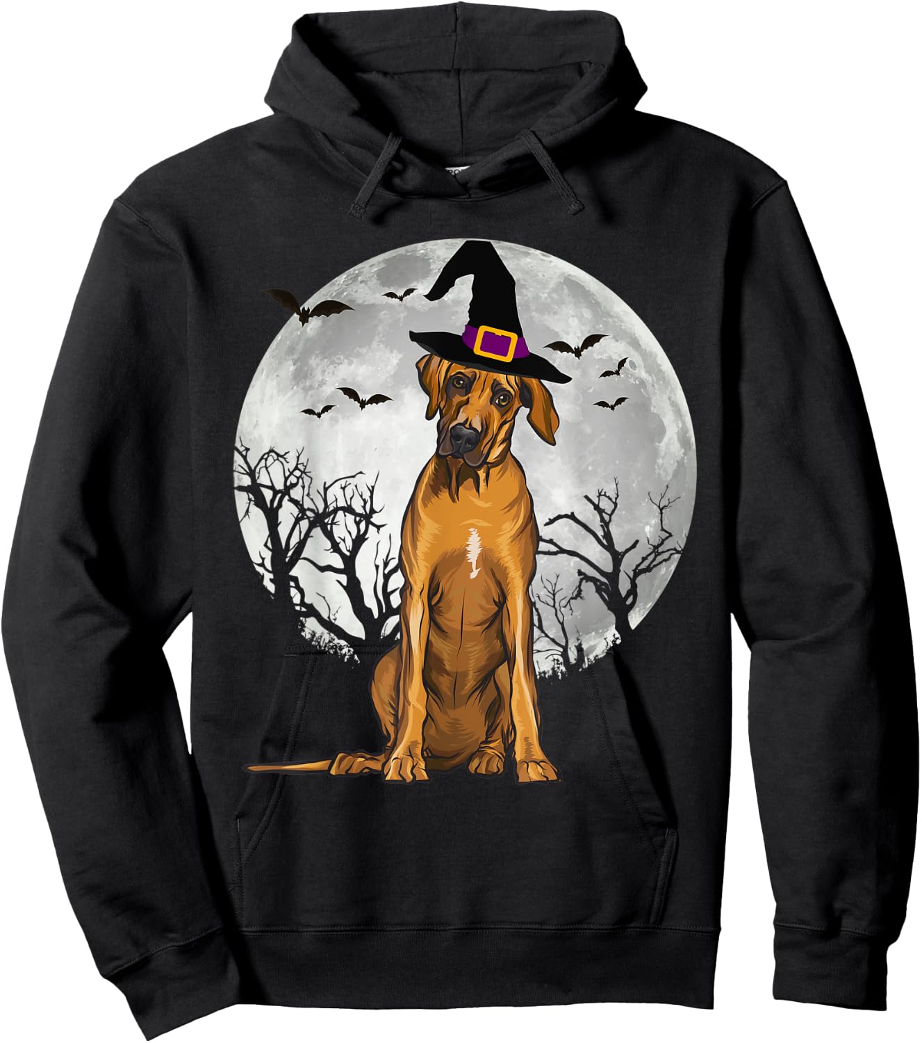 Scary Rhodesian Ridgeback Dog Witch Hat Halloween Women Hoodie - Hoodie | Black