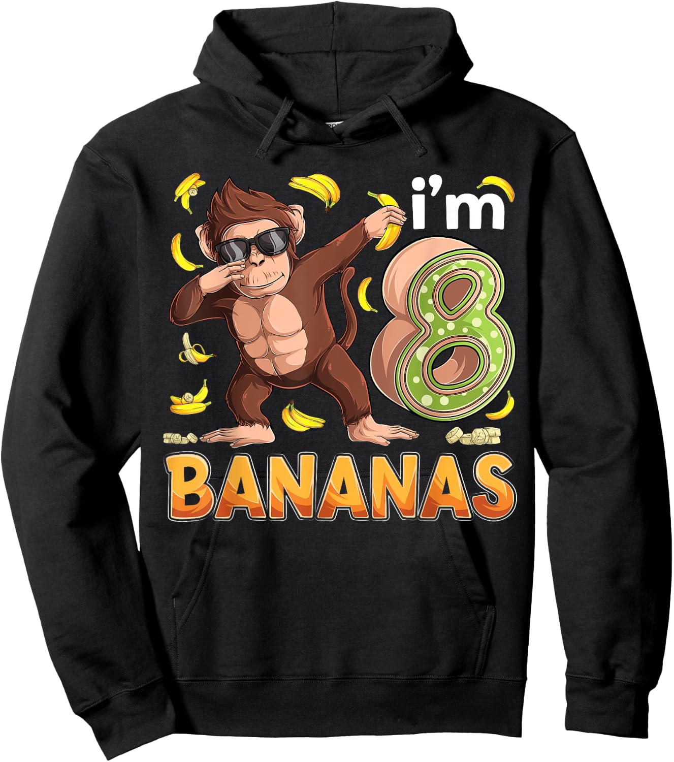 8 Year Old Monkey Birthday Safari Jungle Animal 8th B-day Hoodie - Hoodie | Black