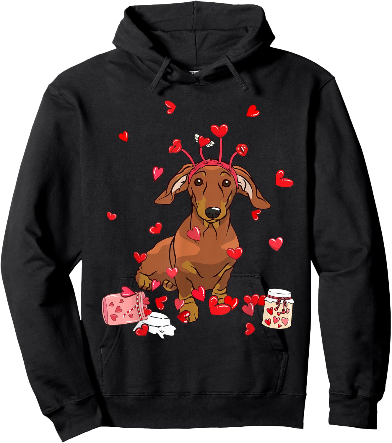 Dog Valentine Gift Cute Dachshund Valentine's Day Men Women Girls Kids Hoodie - Hoodie | Black