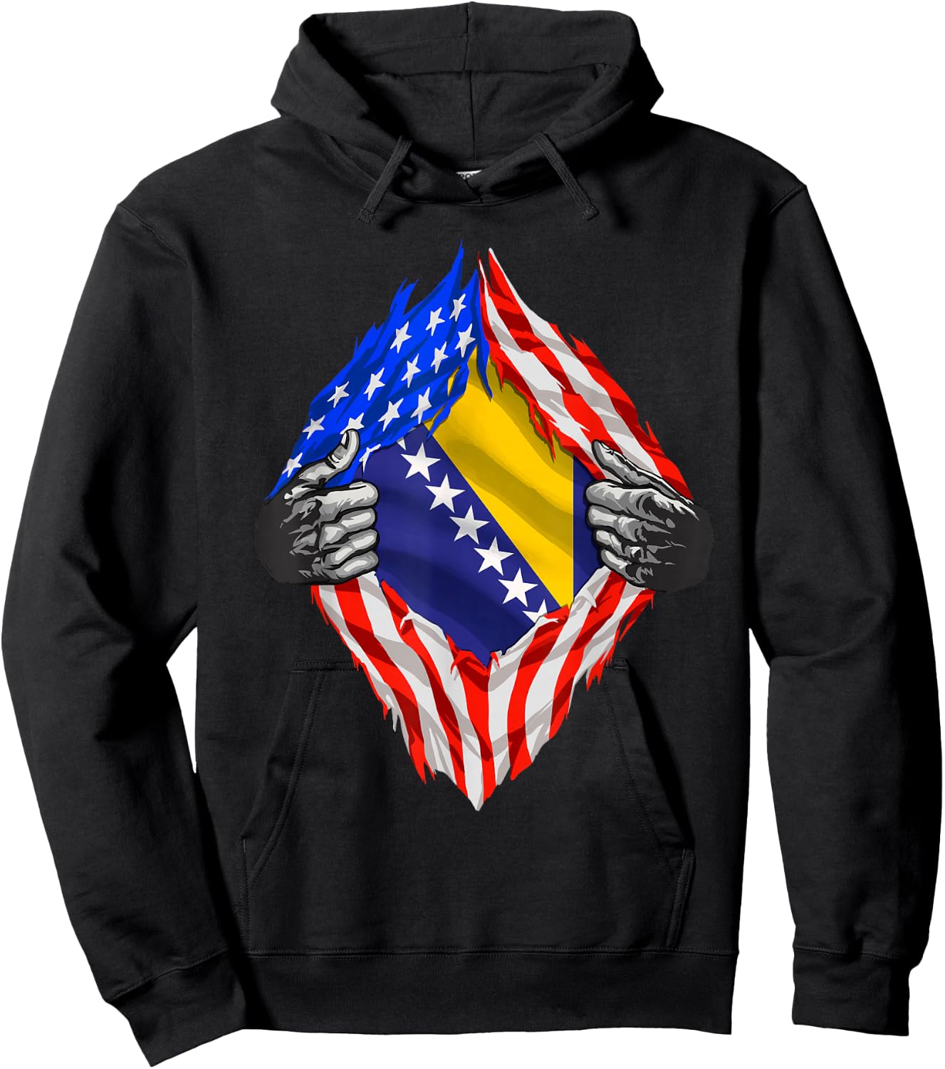 Bosnia Shirt Super USA Bosnian Flag Bosnian American Roots Hoodie - Hoodie | Black