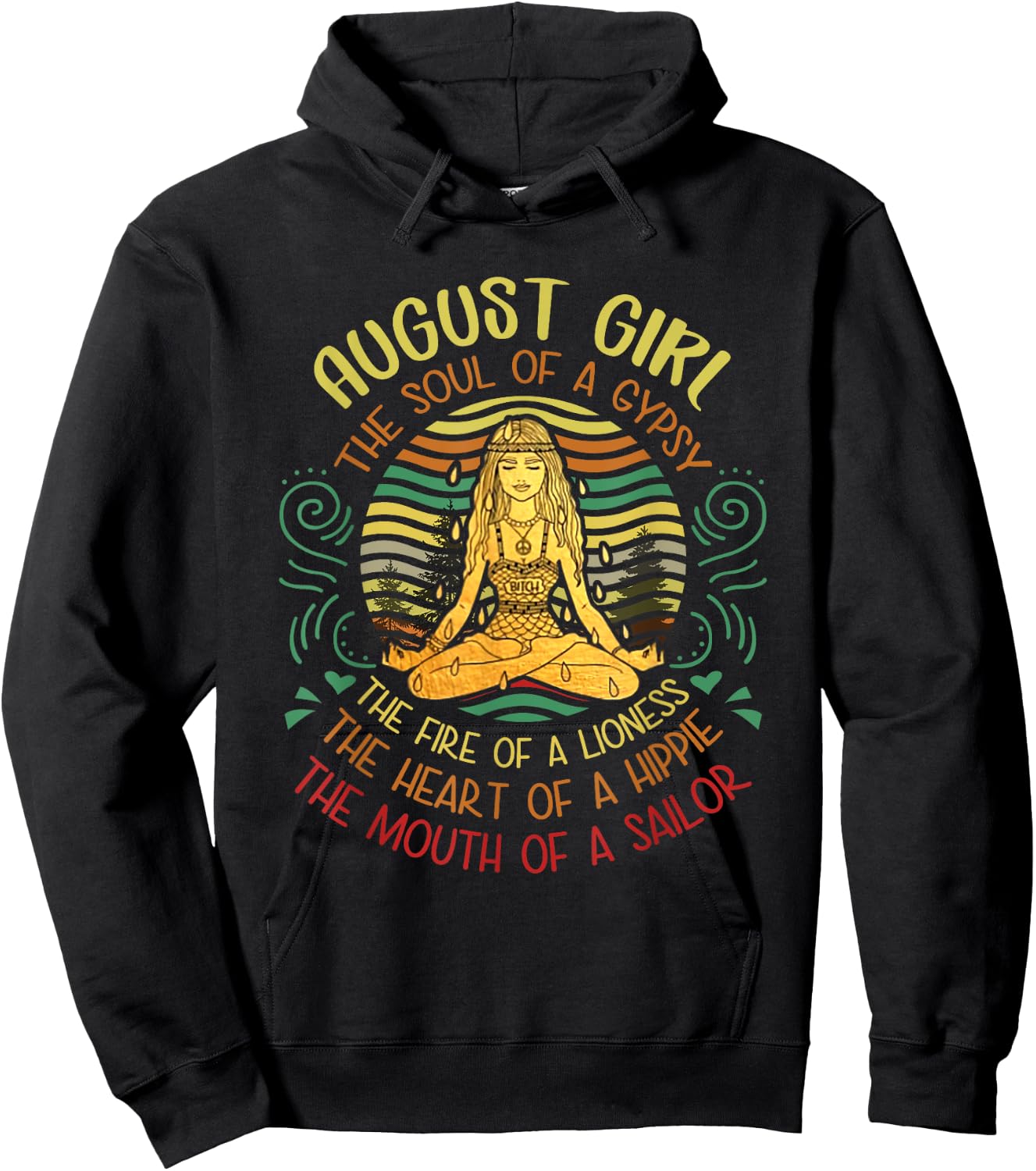 August Girl Gypsy Soul Yoga Vintage Hippie Birthday August Hoodie - Hoodie | Black