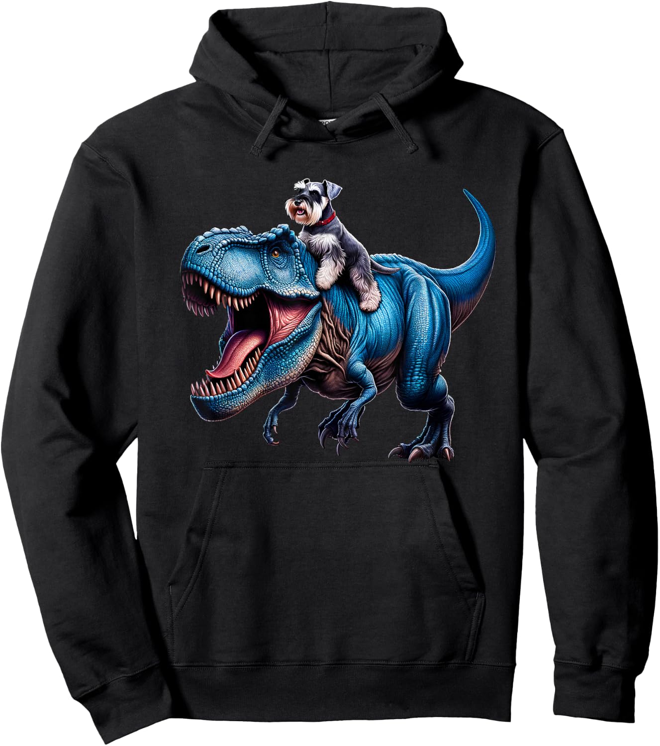 Miniature Schnauzer Riding T-Rex Dinosaur Funny Dog Lover Hoodie - Hoodie | Black