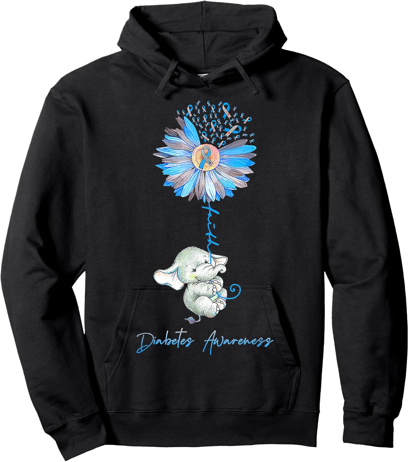 Faith Cute Elephants Sunflower Diabetes Awareness Hoodie - Hoodie | Black
