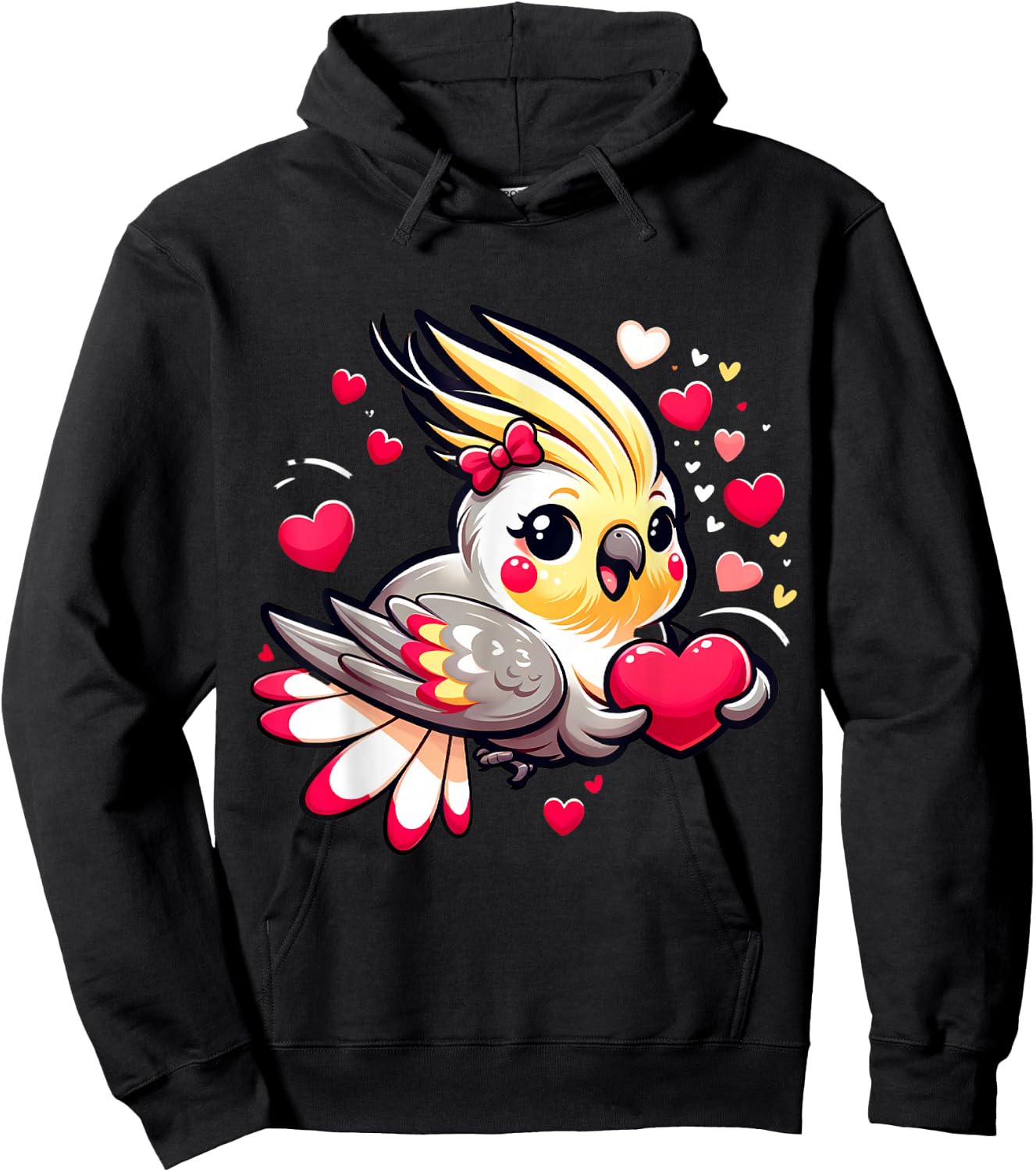 Cockatiel Valentine Hearts Parrot Bird Hoodie - Hoodie | Black
