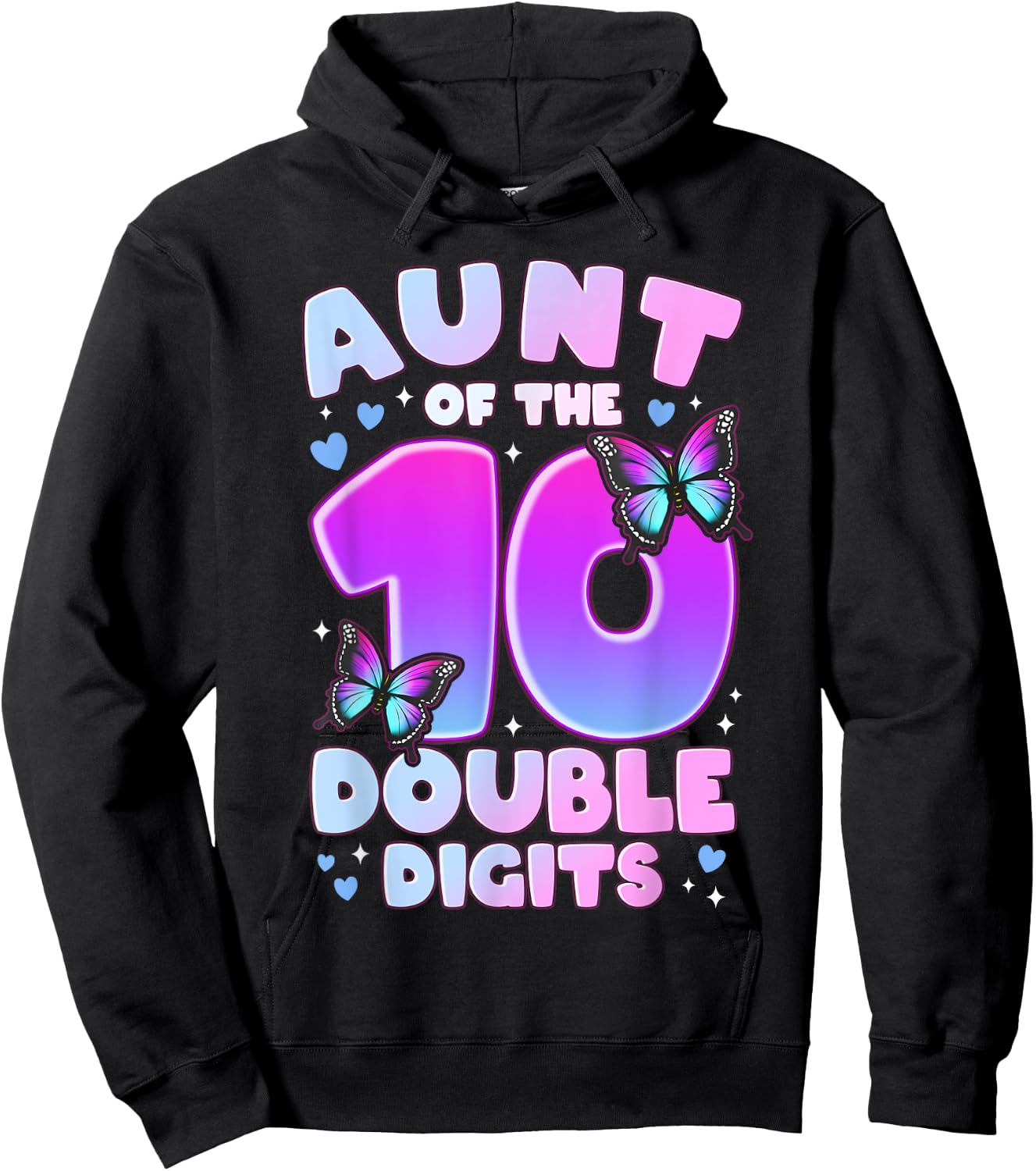 Aunt of The Double Digits 10th Birthday Girl Butterfly Hoodie - Hoodie | Black