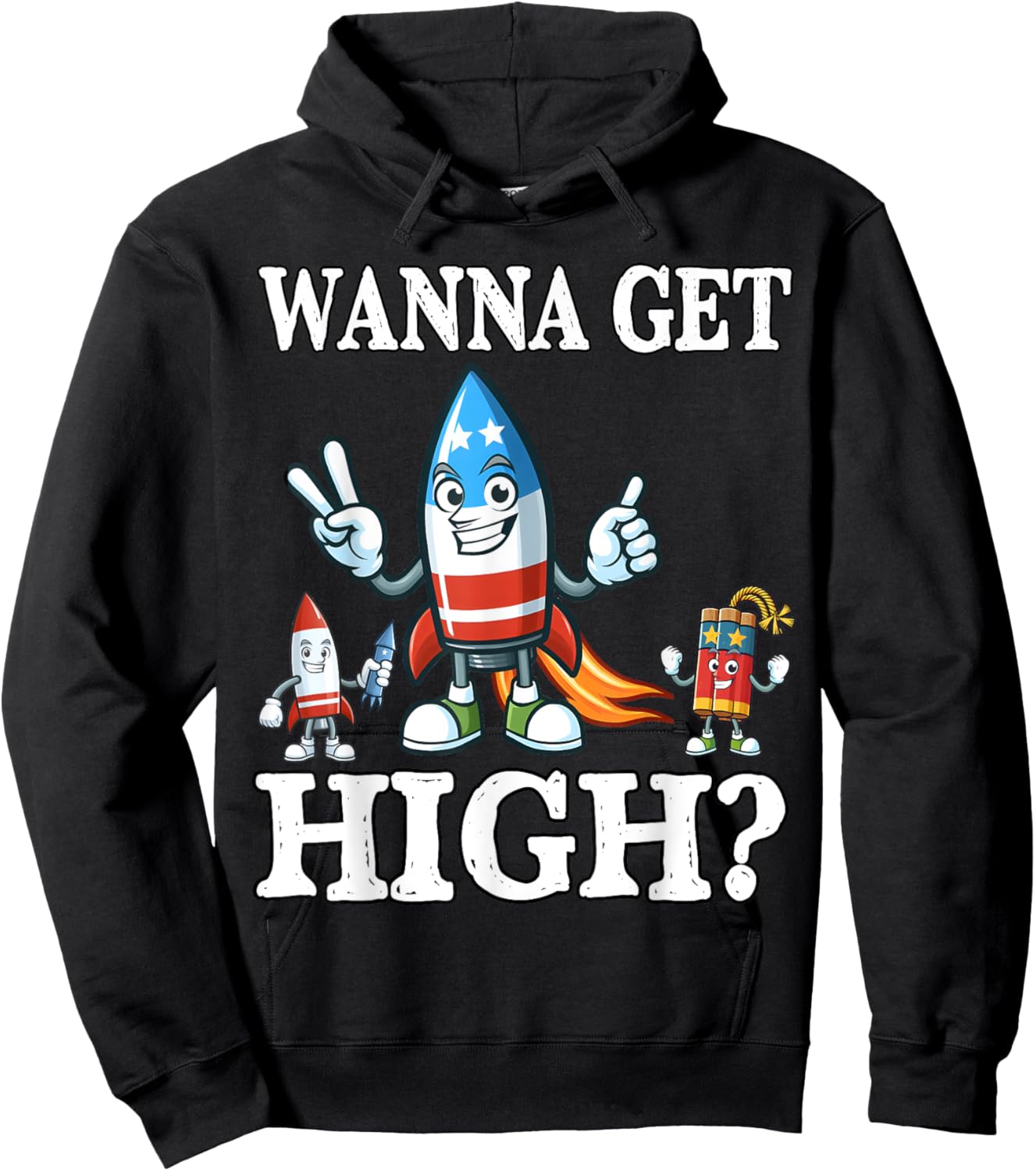 Funny Fourth of July Wanna Get High Fireworks Meme Hoodie - Hoodie | Black