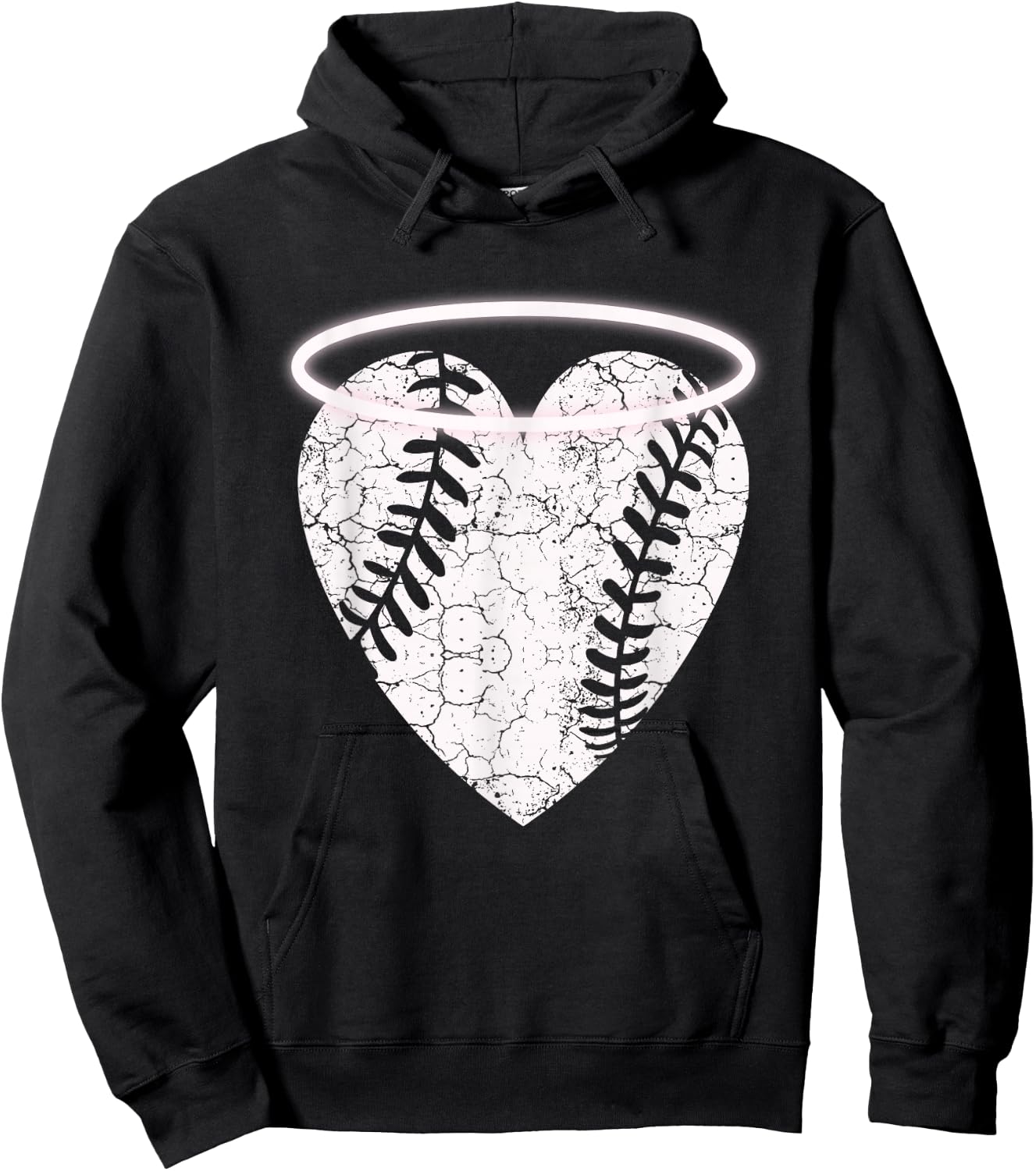 Vintage Angel Baseball Heart with Halo Hoodie - Hoodie | Black