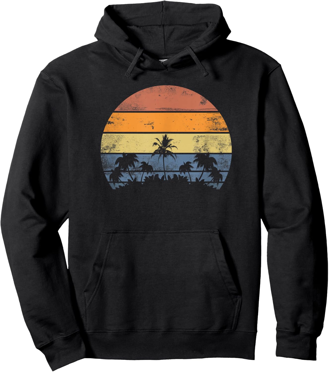 Pacific Ocean Beach Sun Palm Trees Retro Vintage K Hoodie - Hoodie | Black