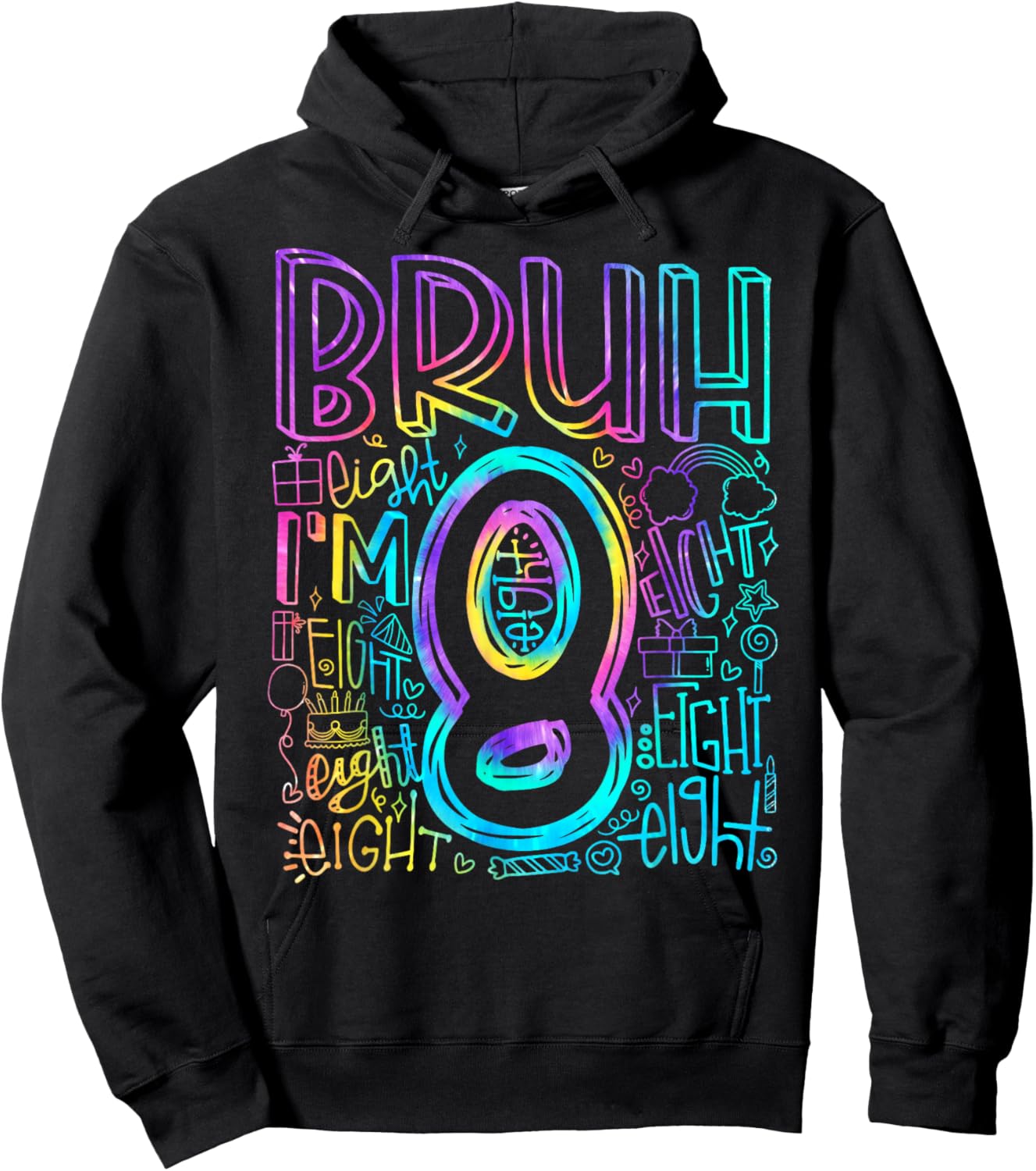Bruh I'm 8 Year Old It's My 8th Birthday Boy Retro Tie Dye Hoodie - Hoodie | Black