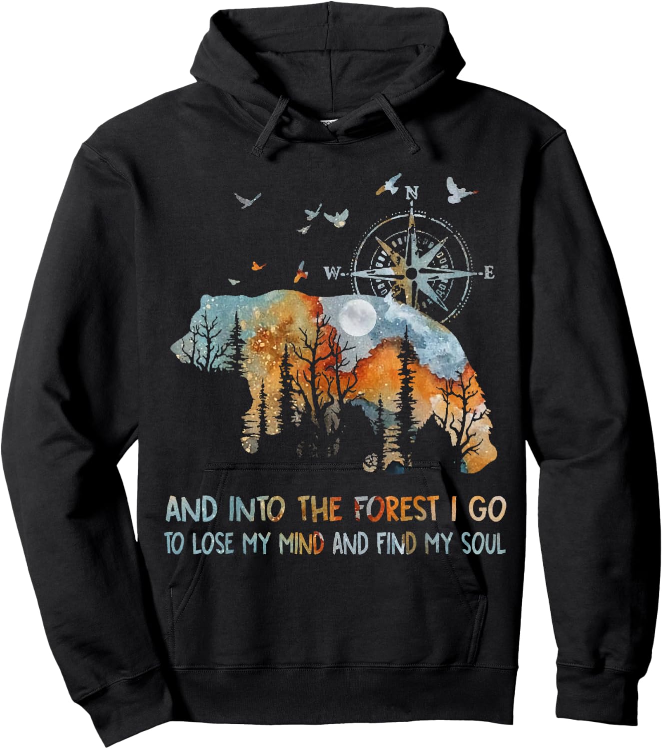 and Into The Forest I Go to Lose My Mind Camping Bear Hoodie - Hoodie | Black