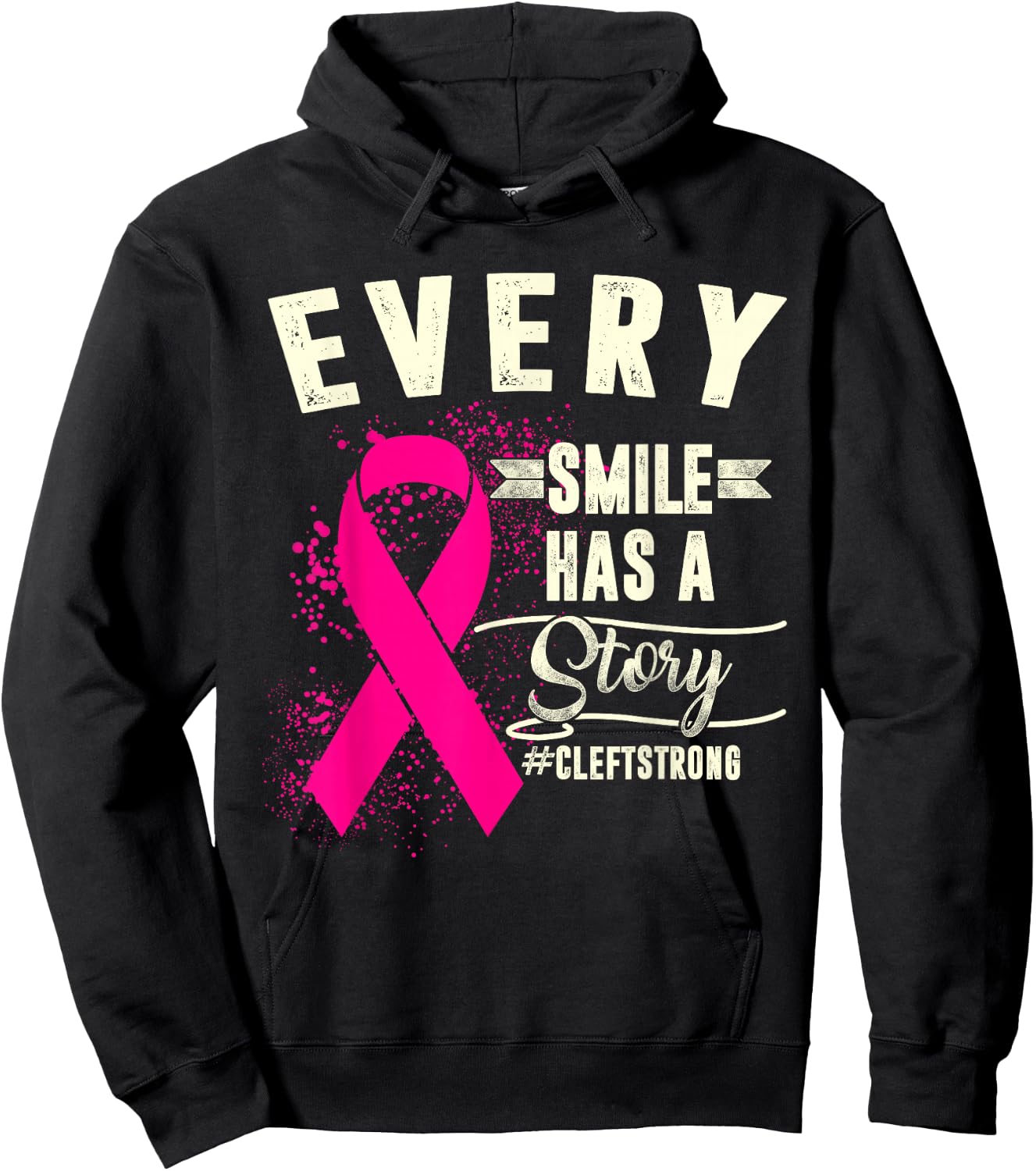 Cleft Lip And Palate Awareness Week Smile Strong Pink Ribbon Hoodie - Hoodie | Black