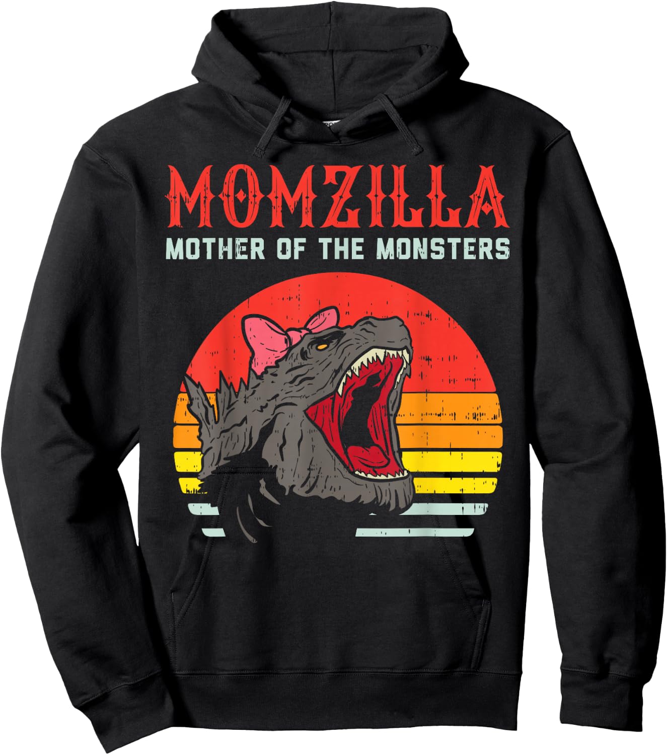 Momzilla Mother Of Monsters Ribbon Retro Mama Step Mom Gift Hoodie - Hoodie | Black