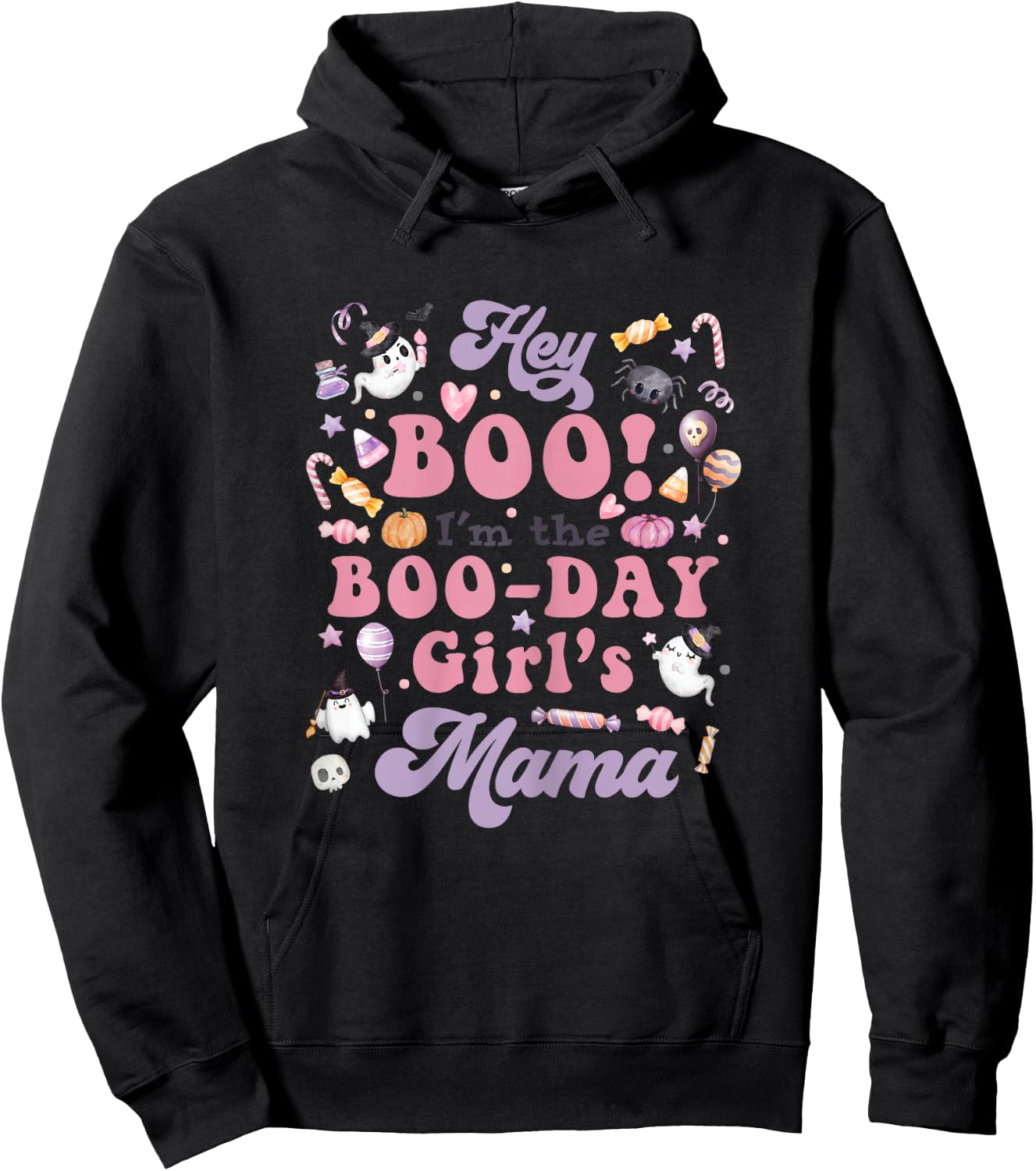 Mama of the Boo-Day Girl Hey Boo Halloween Birthday Matching Hoodie - Hoodie | Black