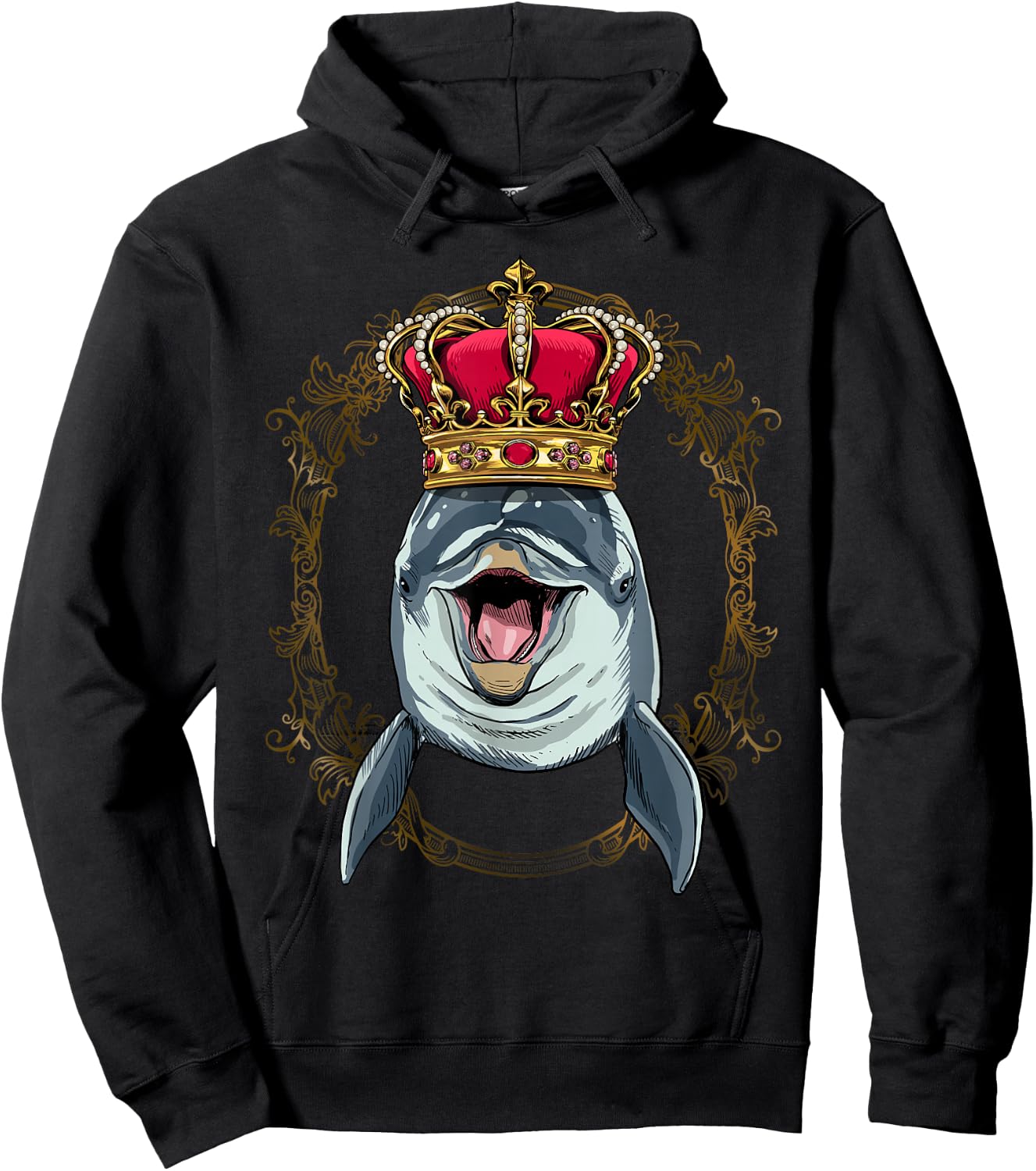 King Dolphin Wearing Crown - Queen Dolphin Animal Hoodie - Hoodie | Black