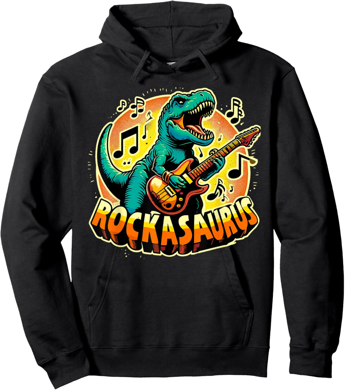 Rockasaurus Dinosaur Playing Guitar | Guitarist T-Rex Hoodie - Hoodie | Black