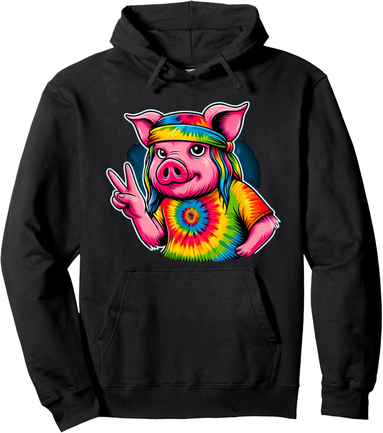 Peace Sign Tie Dye Pig Hoodie - Hoodie | Black