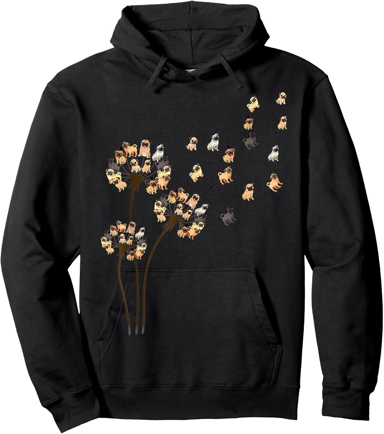 Flower Pug Dog Dandelion Funny Animals Lover Hoodie - Hoodie | Black