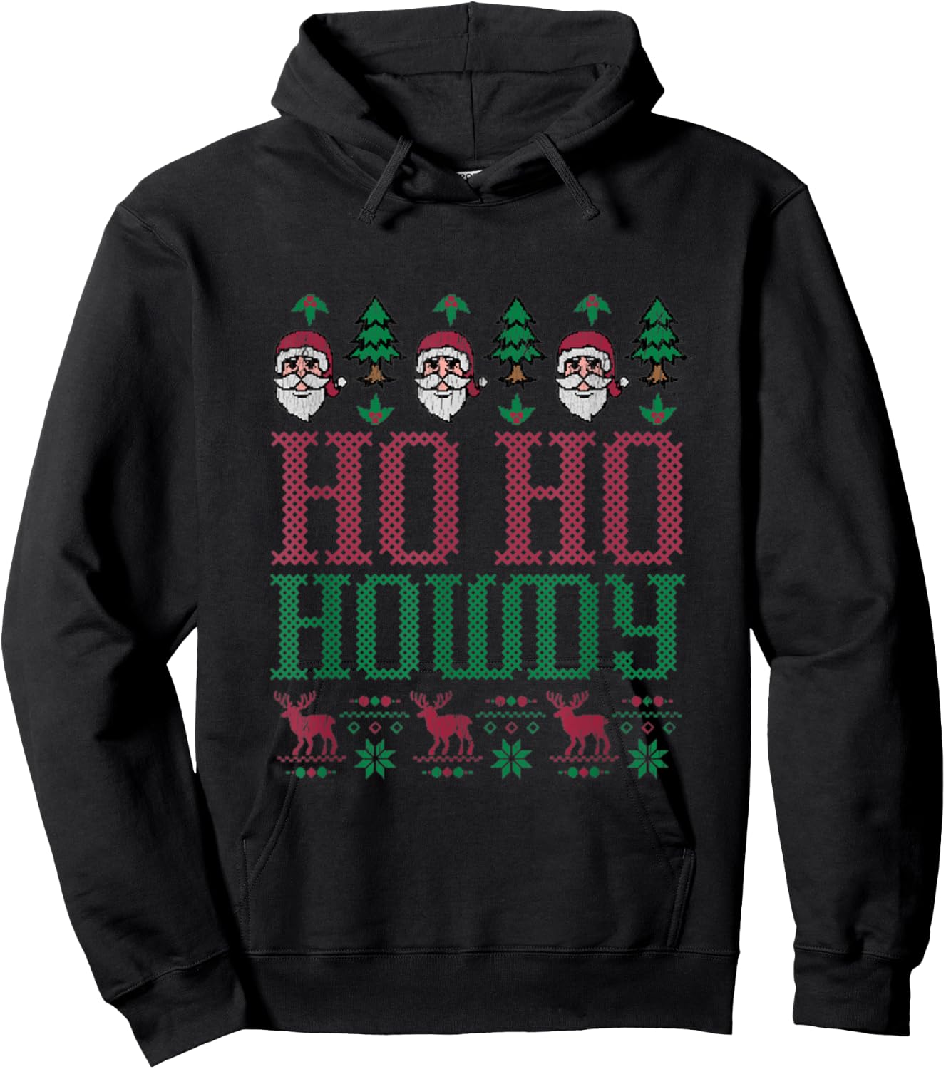 Ho Ho Howdy Cowboy Rodeo Christmas Santa Ugly Sweater Style Hoodie - Hoodie | Black
